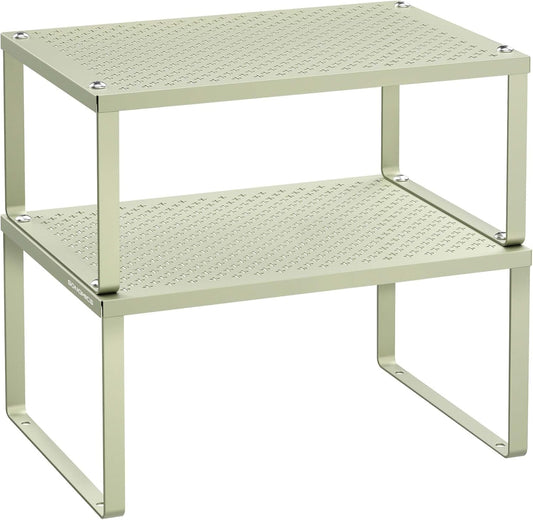 SONGMICS Spice Racks, Set of 2 Metal Cabinet Shelf Organizers, Countertop Organizers, Shelf Risers, Stackable, Expandable, Sage Green UKCS001C01