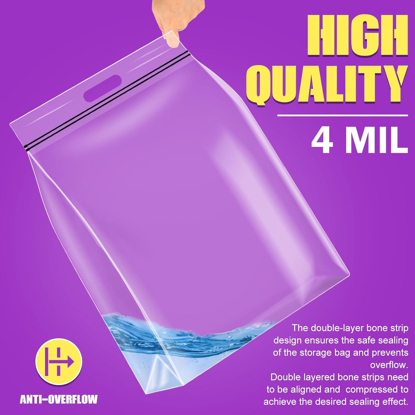 25 Gallon Extra Large Storage Bags 35”x 24”Resealable Clear Bags with Handle 4 Mil Thick Heavy Duty Big Bag for Clothes Pillow Travel Moving,Bedding,Shoes and Toys Storage, Pack of 3