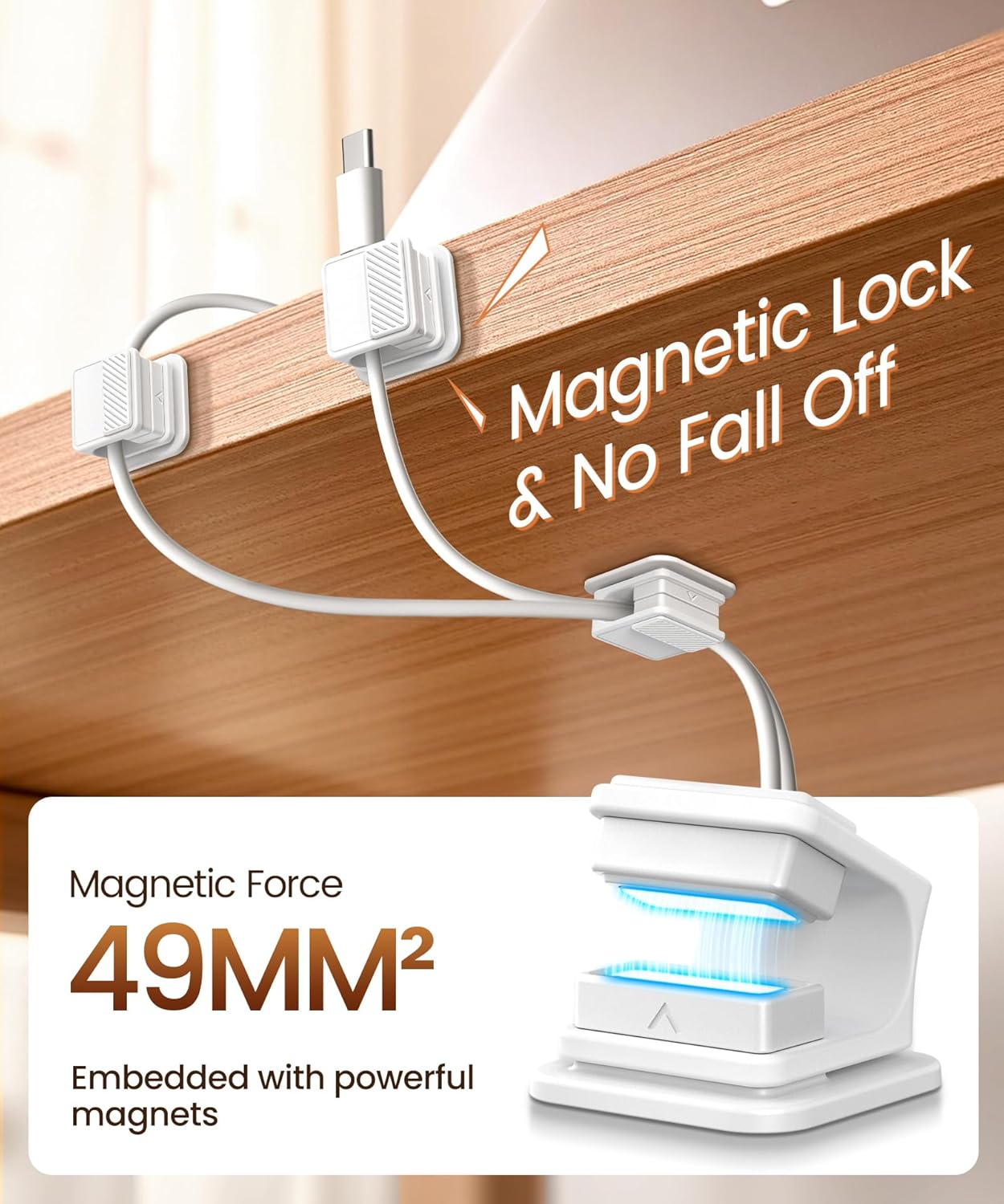 6 Pack Magnetic Cable Clips, Glow in The Dark Cable Holders, GolbinBox Cord Organizer with Shockproof Silicone, Fits up to 8mm Adhesive Cord Clips for Desk, Wall, Nightstand, Car, Home, Office, White