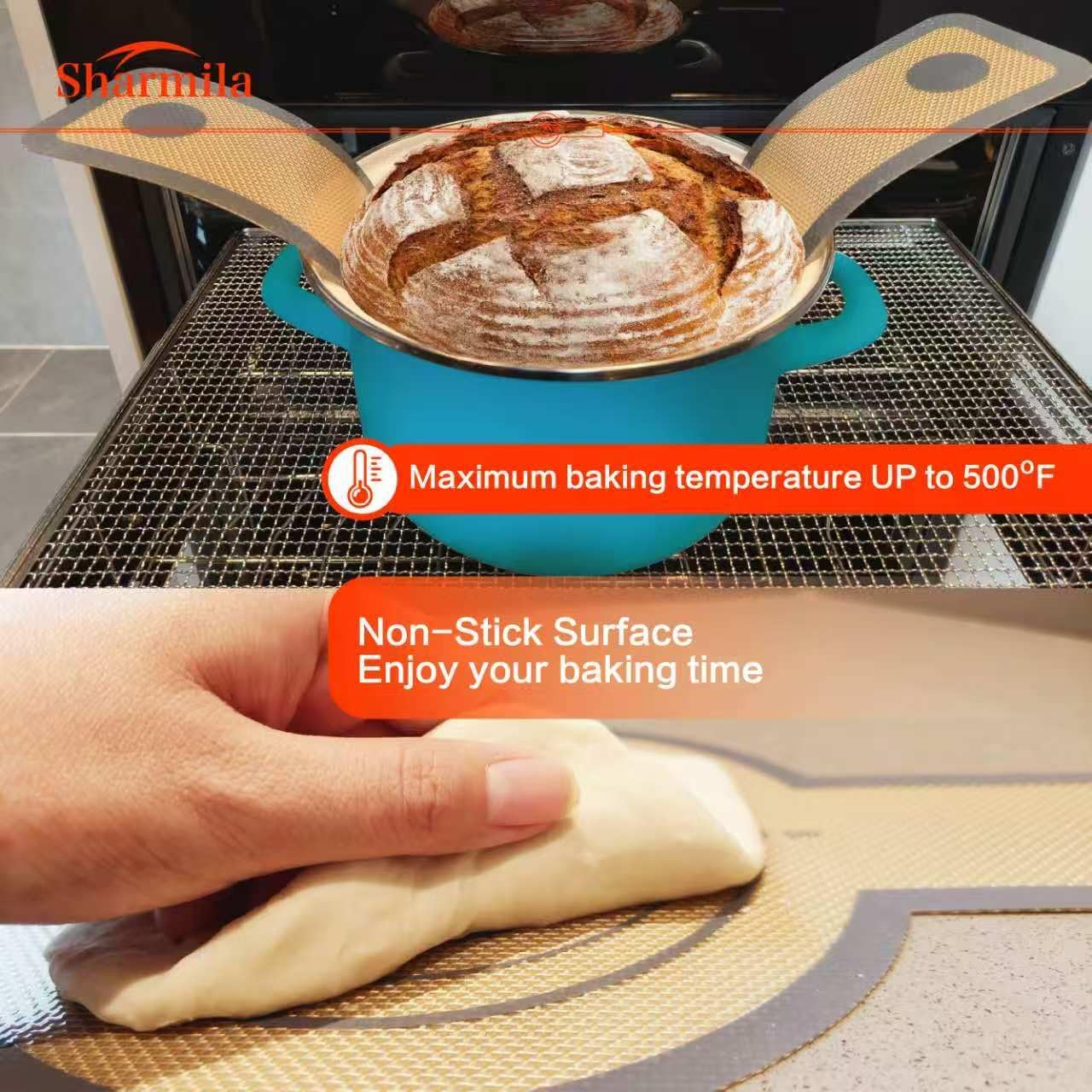 Silicone Bread Sling for Dutch Oven,[Non-Stick & Heat Resistant] Sourdough Silicone Bread Sling,2Pcs Round Reusable Bread Sling with Long Handles for Transfer Sourdough