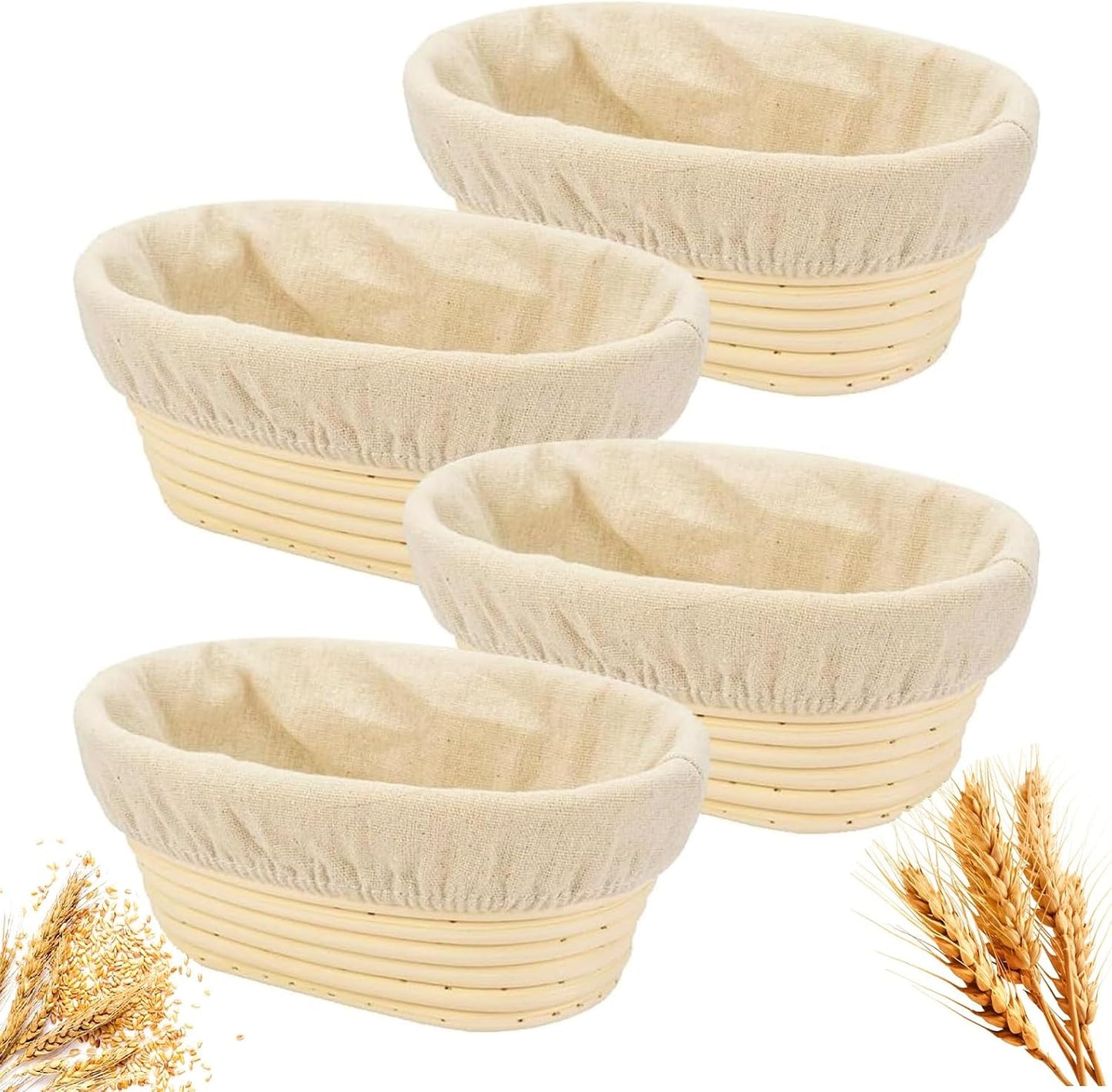 Banneton Bread Proofing Basket - Banneton Basket Set of 4 Pack 6.7 inch Oval Sourdough Proofing Basket with Liner - Handmade Rattan Proofing Rising Bowl for Artisan Bread Making Baking Supplies