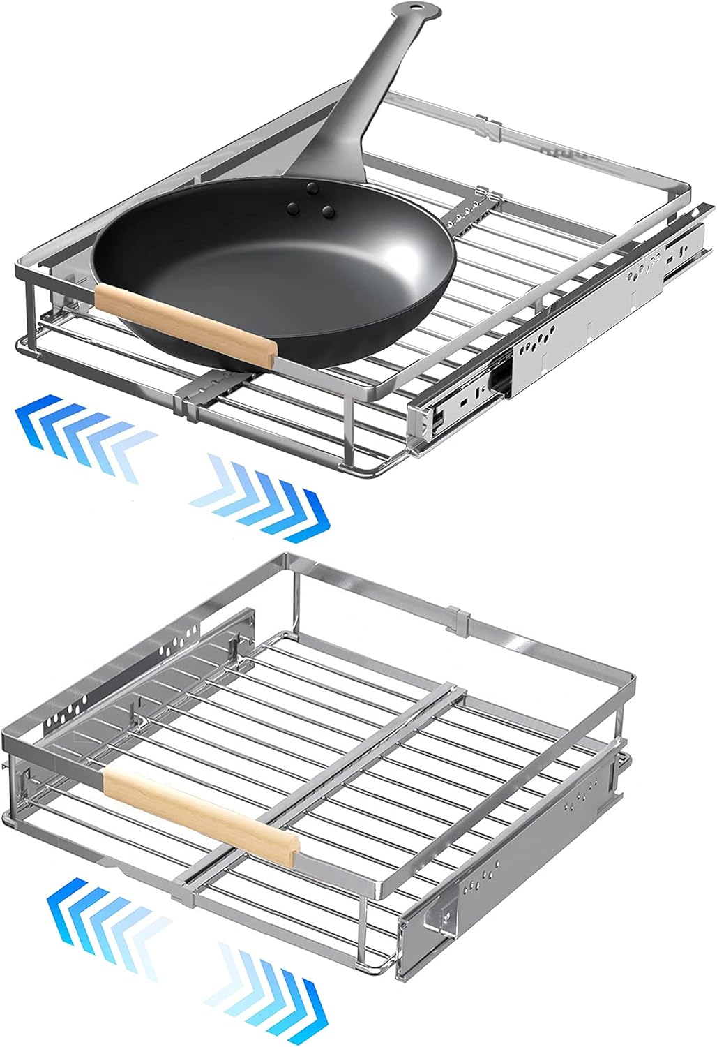 2Pack Expandable Pull Out Cabinet Organizer,11.8~18"W x 17"D Heavy Duty Slide Out Shelves Adjustable Height Cabinet Pull Out Shelves,Expandable Width Spice Rack Organizer for Kitchen Cabinet
