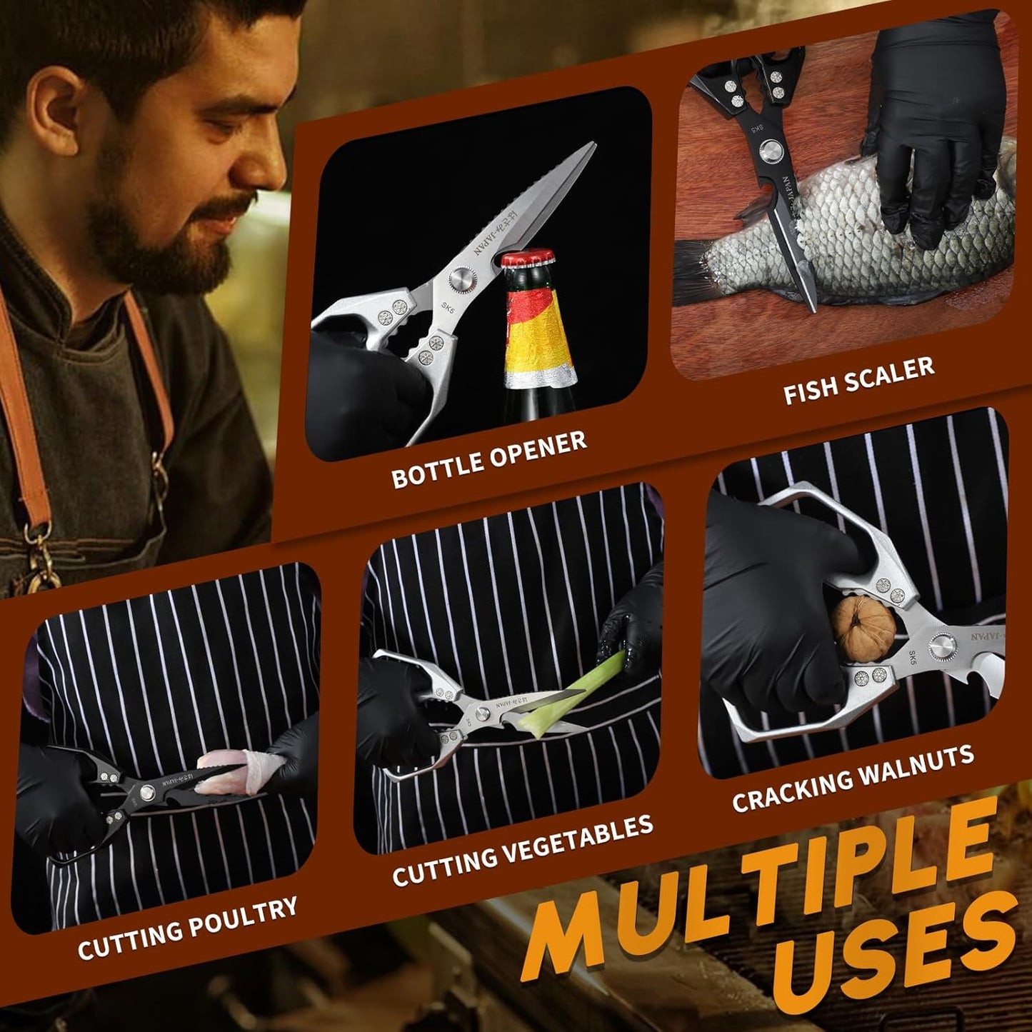 Huusk Kitchen Shears Set, Heavy Duty Poultry Shears, Japanese Kitchen Scissors for Meat, Chicken Bones, and Turkey