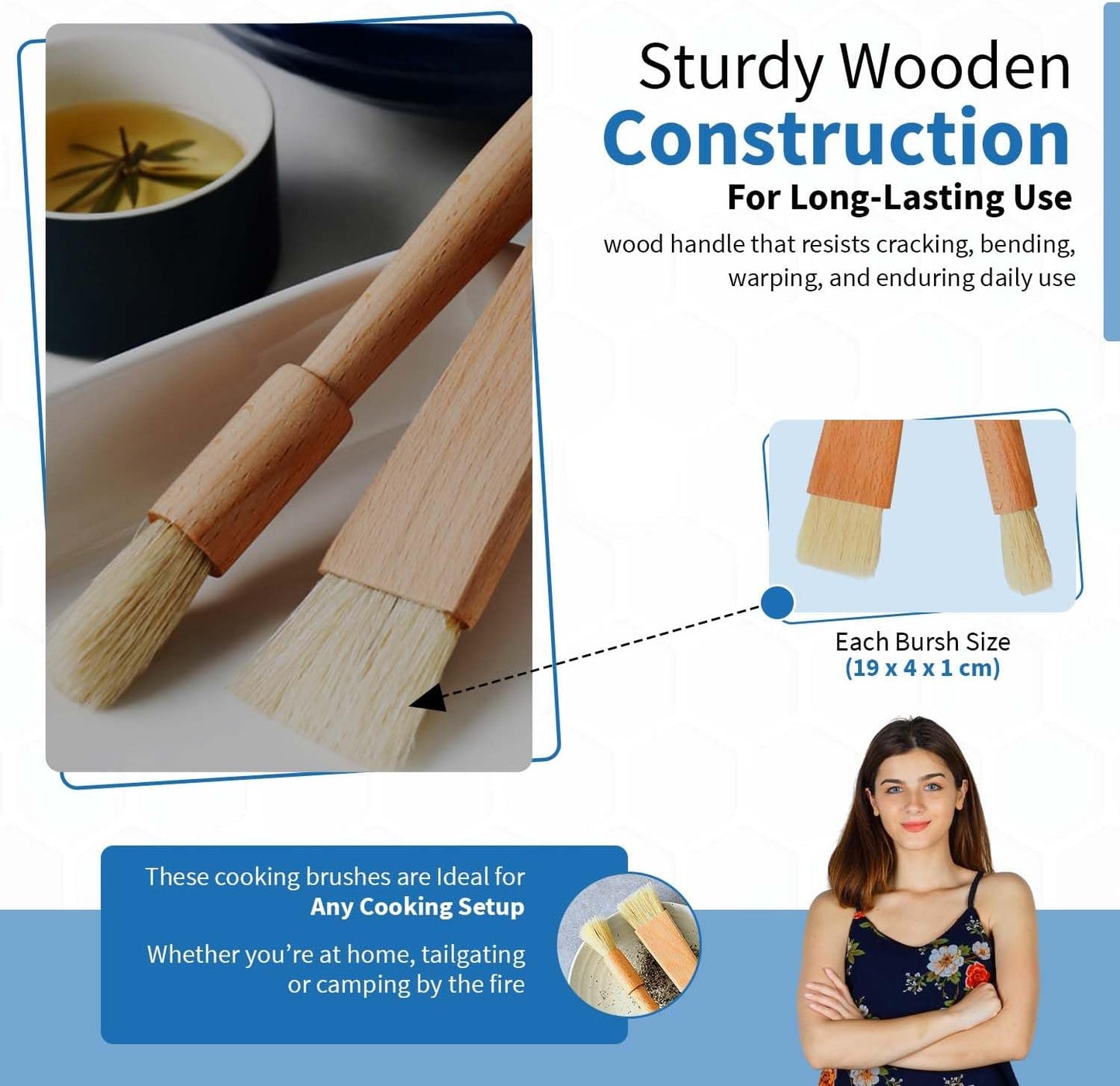 ANGEL’S PEEL LOUNGE Pastry Brush for Baking - Basting Brush with Wooden Handle Flat and Round Heads - Food Brushes for Cooking - Best for BBQ, Egg, Butter, Oil and Sauce – 2 PCS