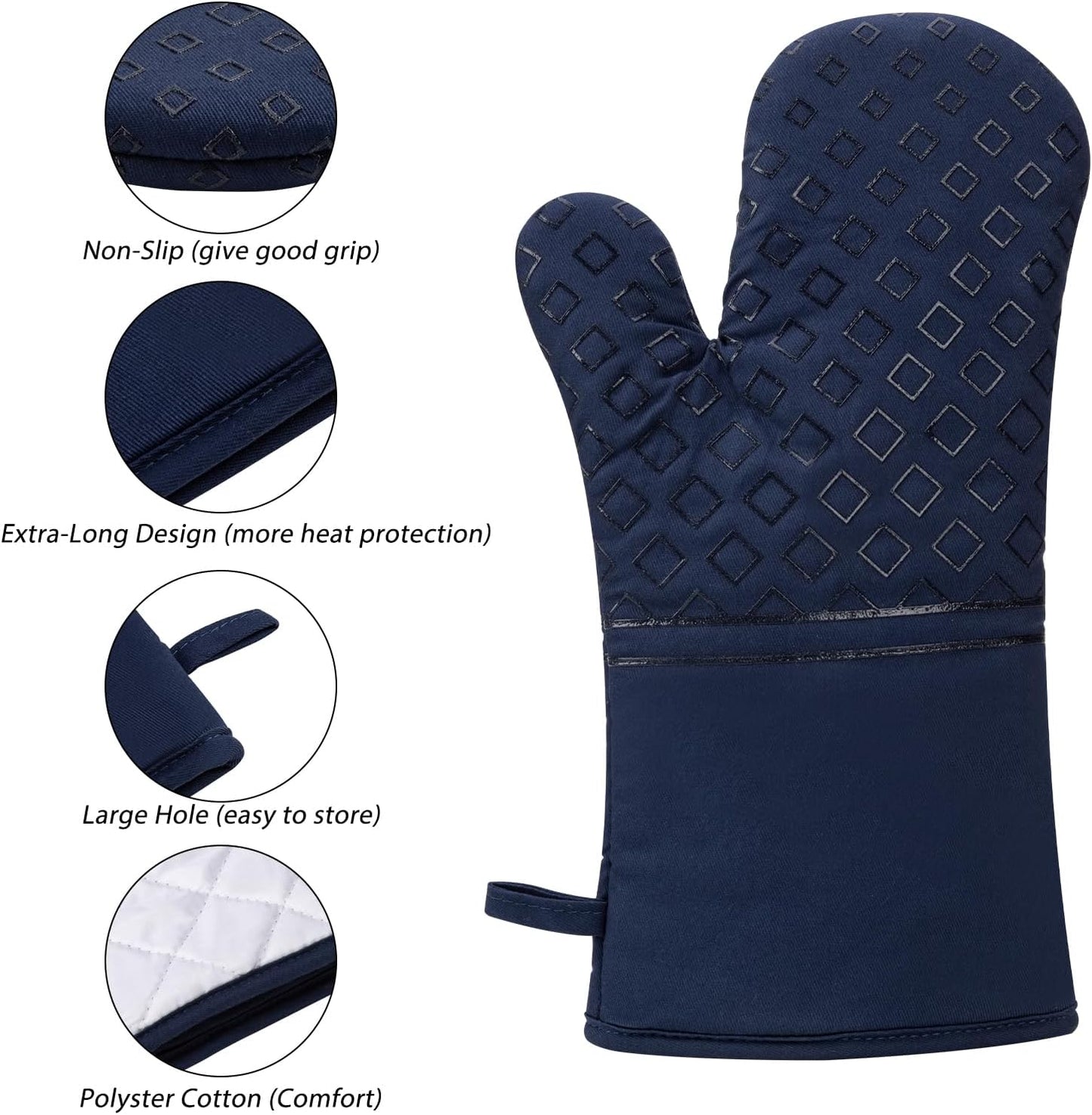 Set of 4 Oven Mitts and Pot Holders, 482 F Heat Resistant Hot Plate Moving Non-Slip Gloves for BBQ, Grill, Baking, Cooking, Oven, Microwave (Deep Blue)
