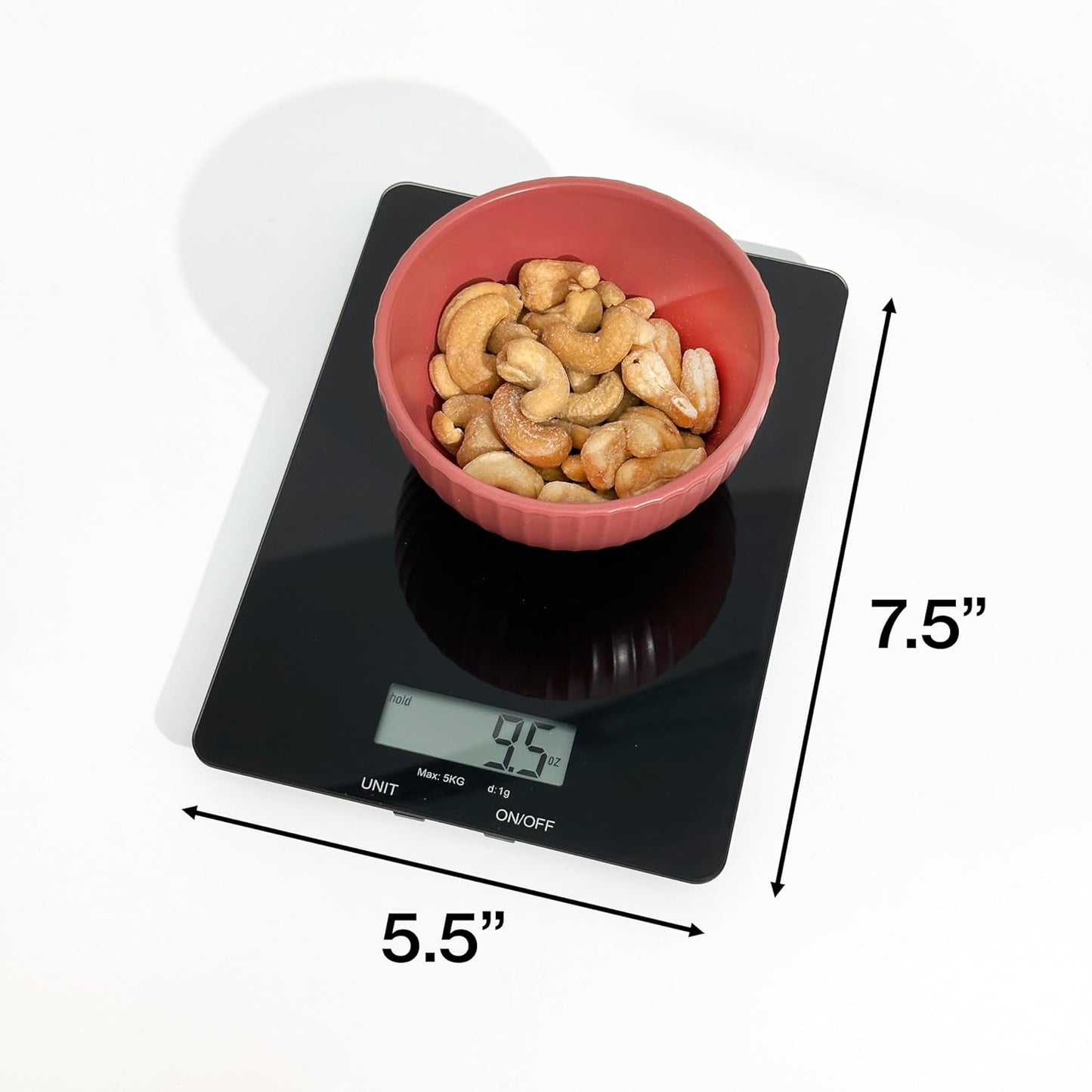PantryPro Glass Platform Digital Kitchen Scale - 11lbs / 5kg Capacity - LCD Display g kg oz lb fl.oz ml - CR2032 Battery Included - Black