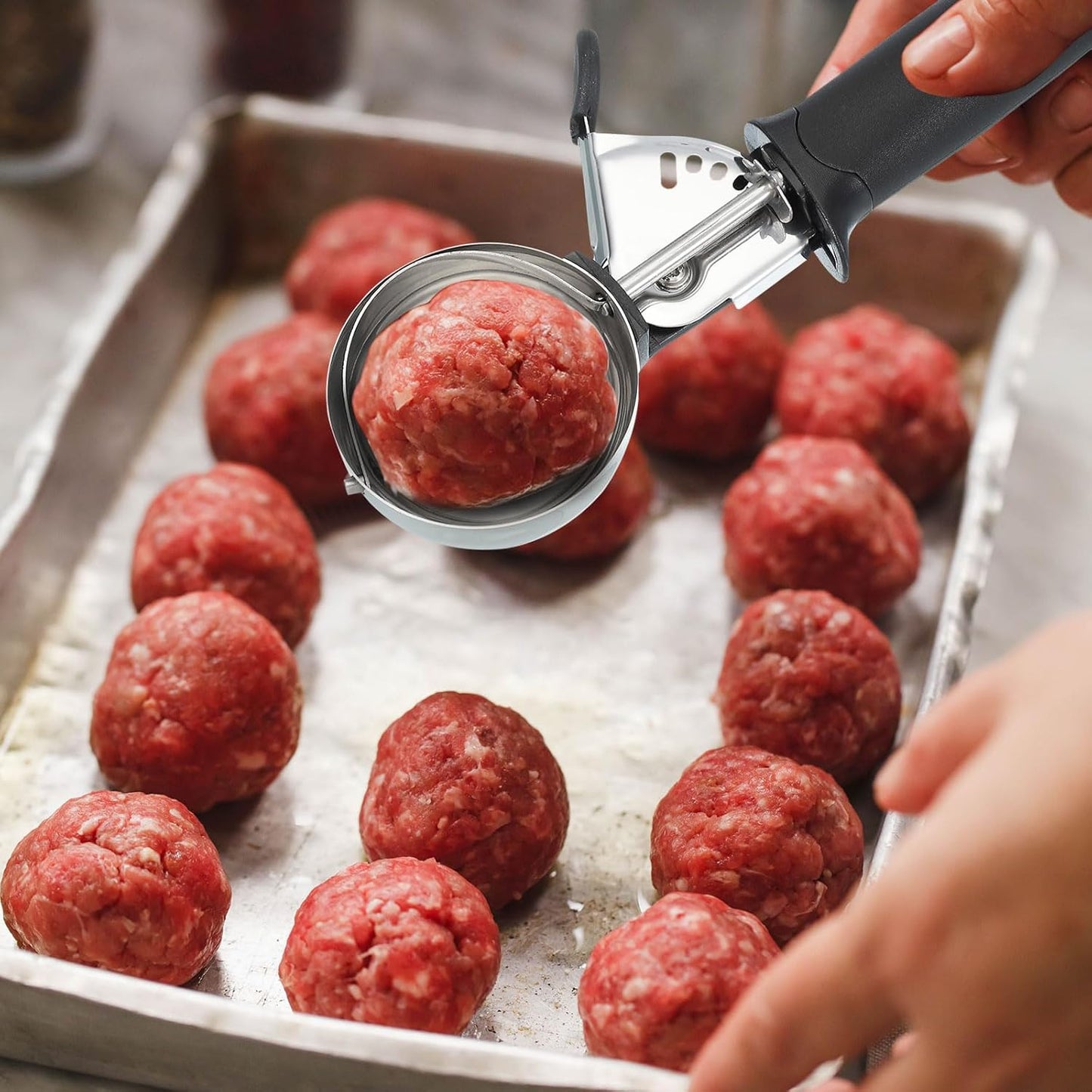 uxcell 2pcs Cookie Scoops, Ice Cream Scoop with Trigger for Baking Cookie Dough Rice Pudding Kitchen Gadget, Blue