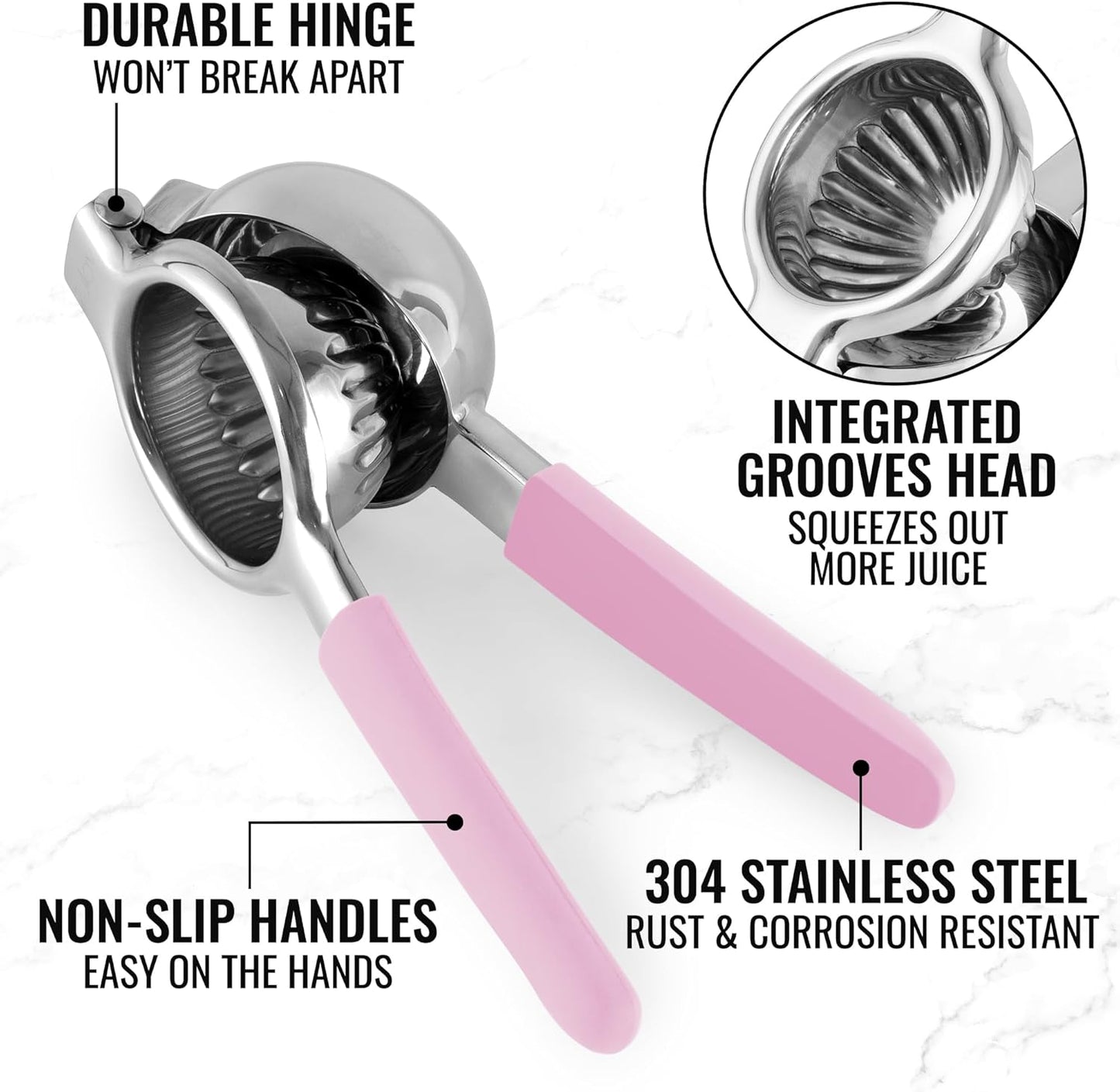 Zulay Lemon Squeezer Stainless Steel with Premium Heavy Duty Solid Metal Squeezer Bowl and Food Grade Silicone Handles - Large Manual Citrus Press Juicer and Lime Squeezer Stainless Steel (Pink)