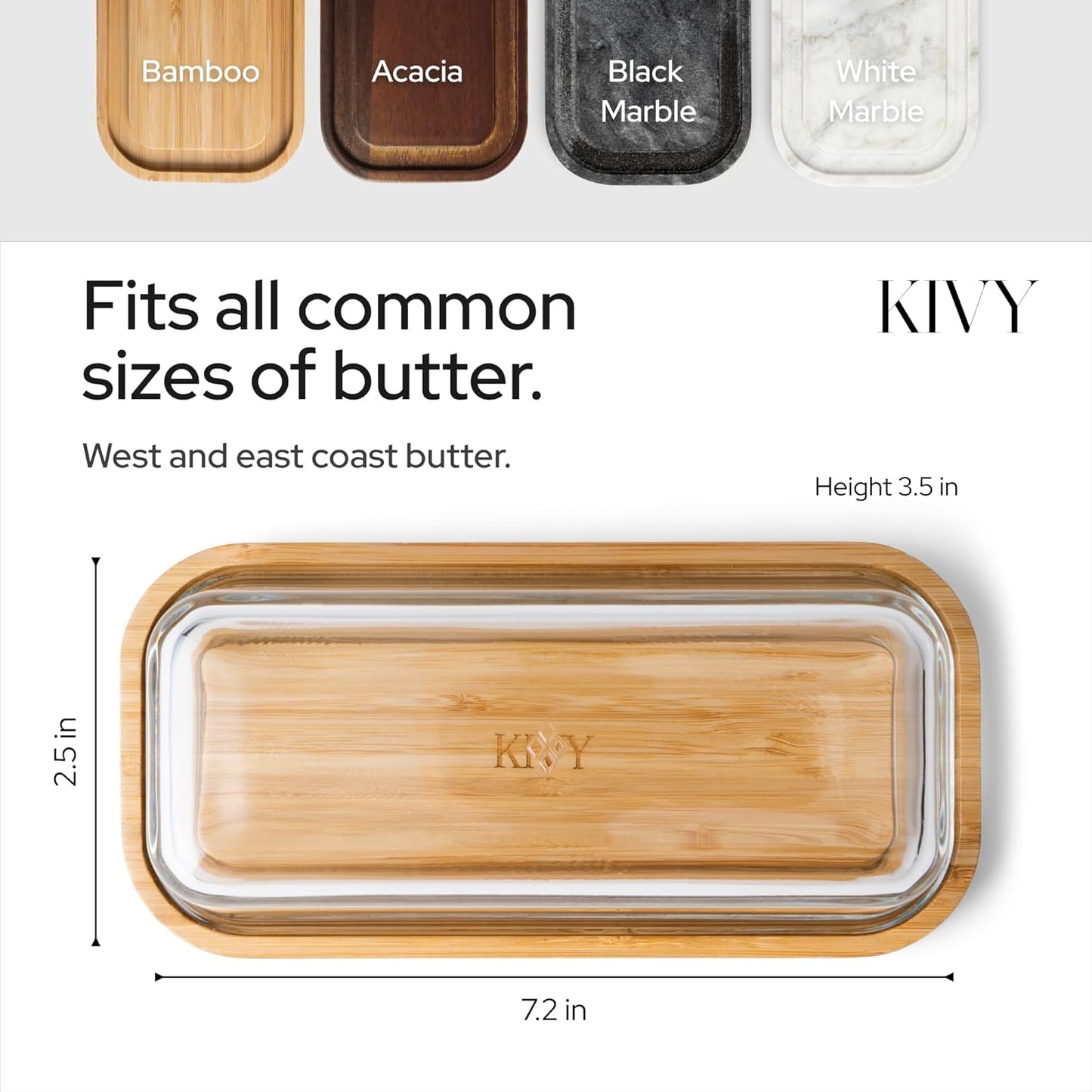 KIVY Glass butter dish with airtight lid that keeps butter soft - For countertop and refrigerator door shelf - Butter tray fridge - Butter holder for counter - Covered butter dishes with lid