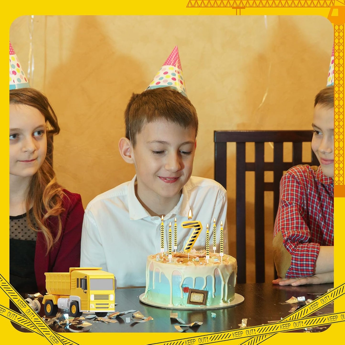 13 Pcs Construction Themed Birthday Candles Set Yellow and Black Number 7 Candle Cake Topper for Construction Party Decoration Supplies (Number 7)