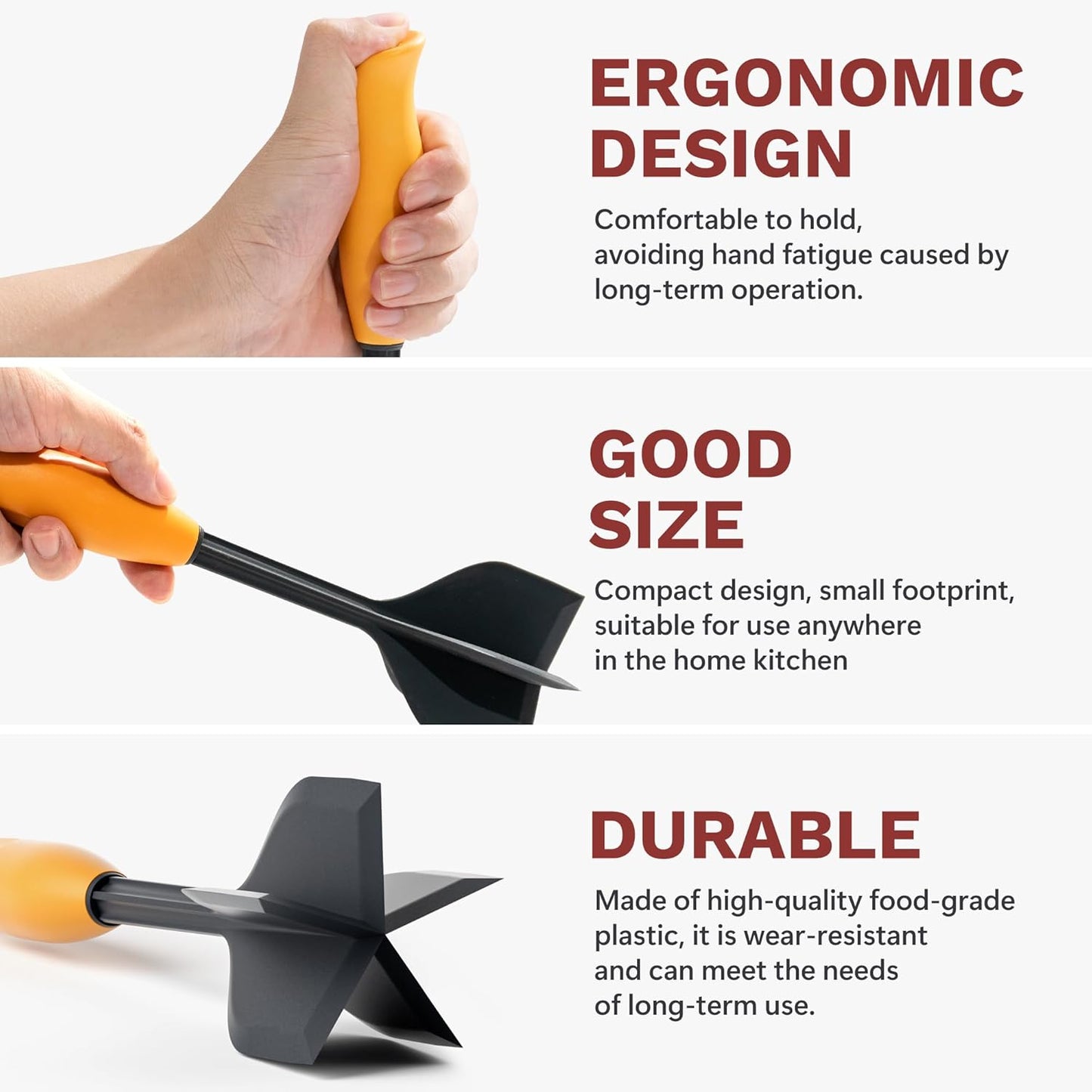 Li&Zhao Ground Beef Chopper Tool - Meat Chopper for Ground Beef Ground Meat Smasher Hamburger Smasher Tool Ground Beef Masher Meat Spatula Chopper Potato Mashers Heat Resistant Nylon for Mix (Orange)