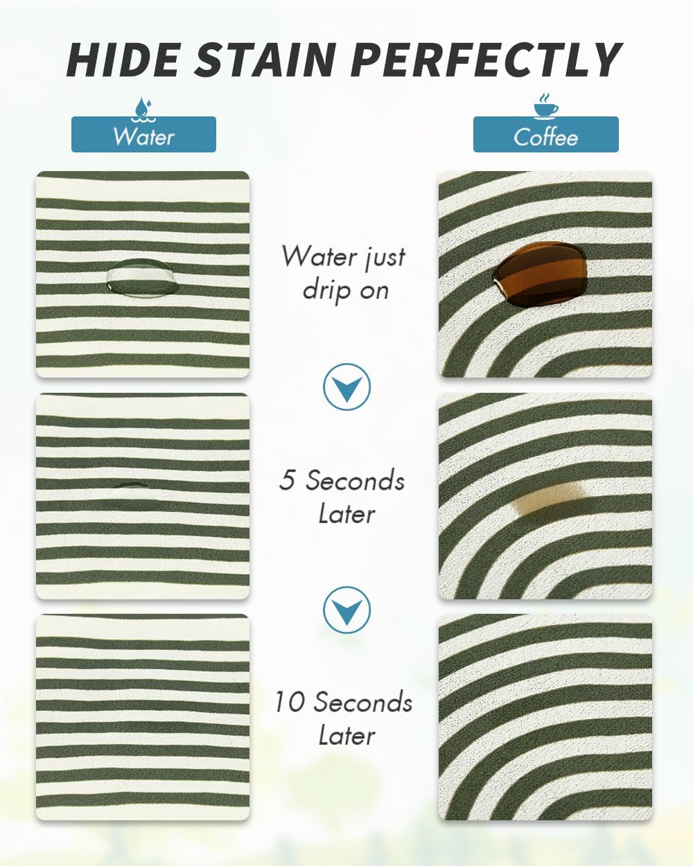 AMOAMI Coffee Mat Hide Stain Rubber Backed Absorbent Dish Drying Mat for Kitchen Counter - Fits Under Coffee Maker or Machine - Green Line 17x31.5