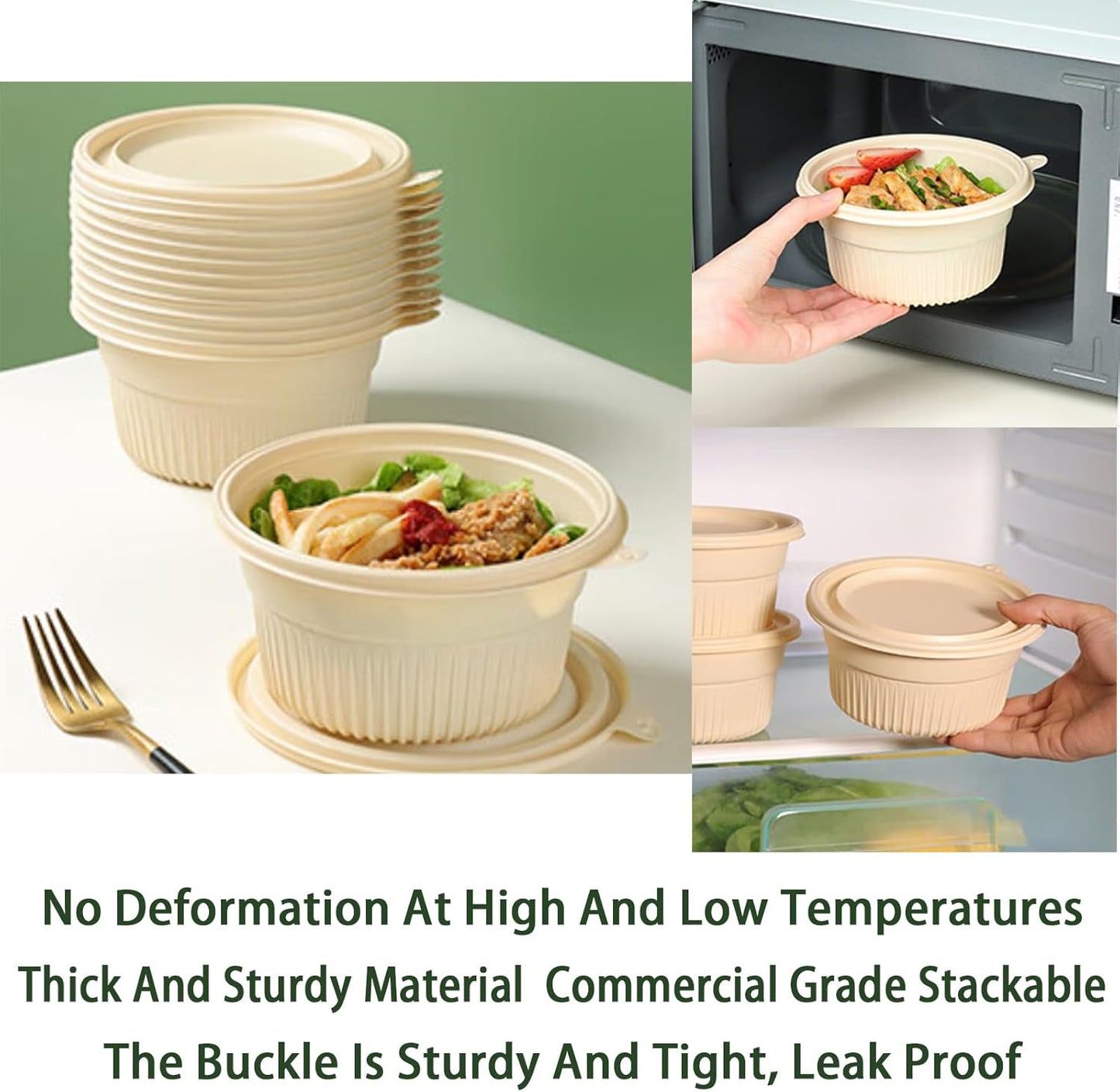 30 Pack 16 ounce Prep Meal Containers, Food Storage Boxes. Reusable Takeaway Containers， Stackable Bento Boxes. Microwave Refrigerators Are Safe.