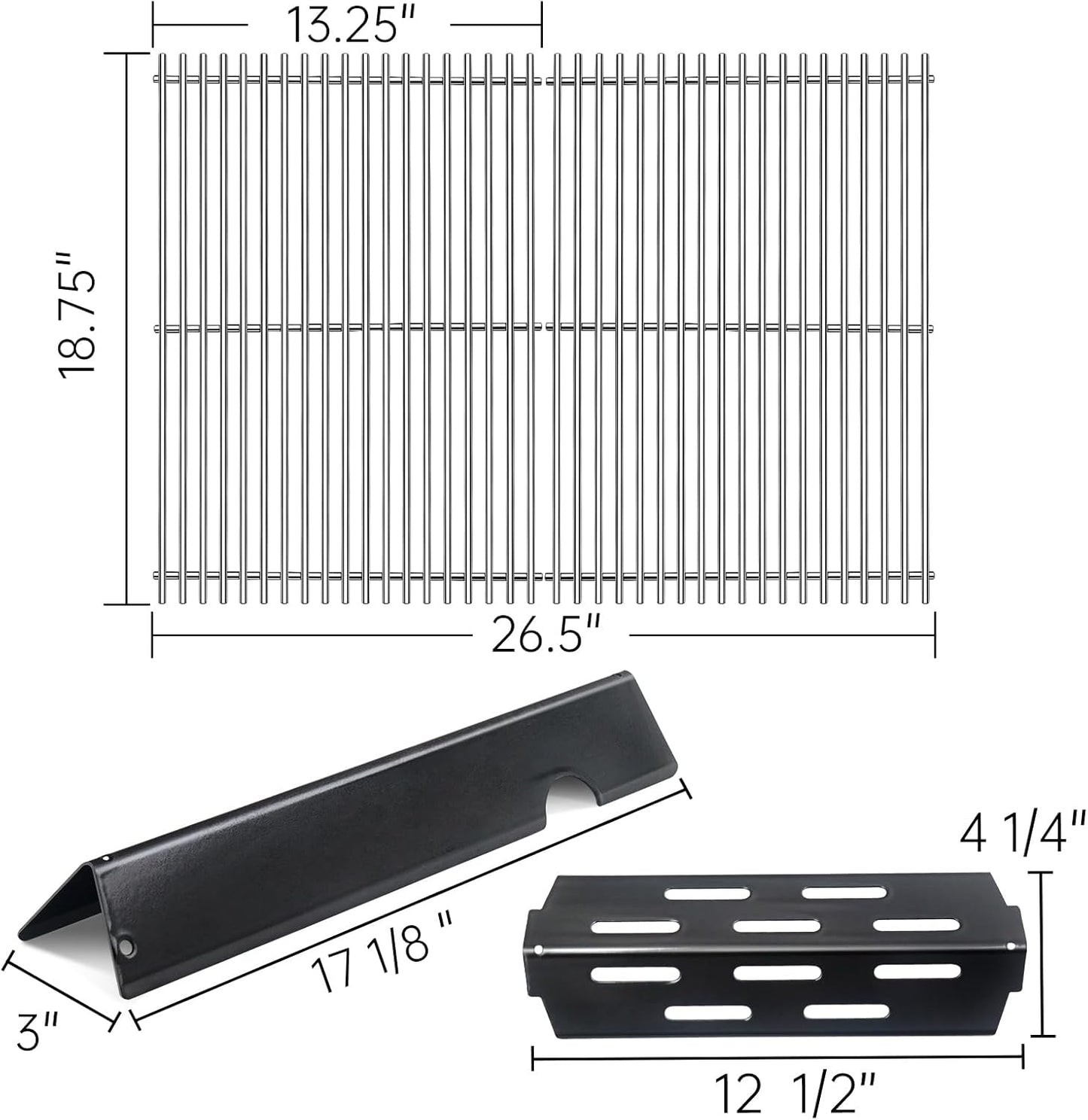 Kalomo Grill Grates Flavorizer Bars Parts for Weber Genesis II E-310, S-310, E-315, E-330, E-335, S-335, LX S-340, E-340, 66802, 66795 18”Porcelain Steel Grids BBQ Gas Grill Replacement Parts