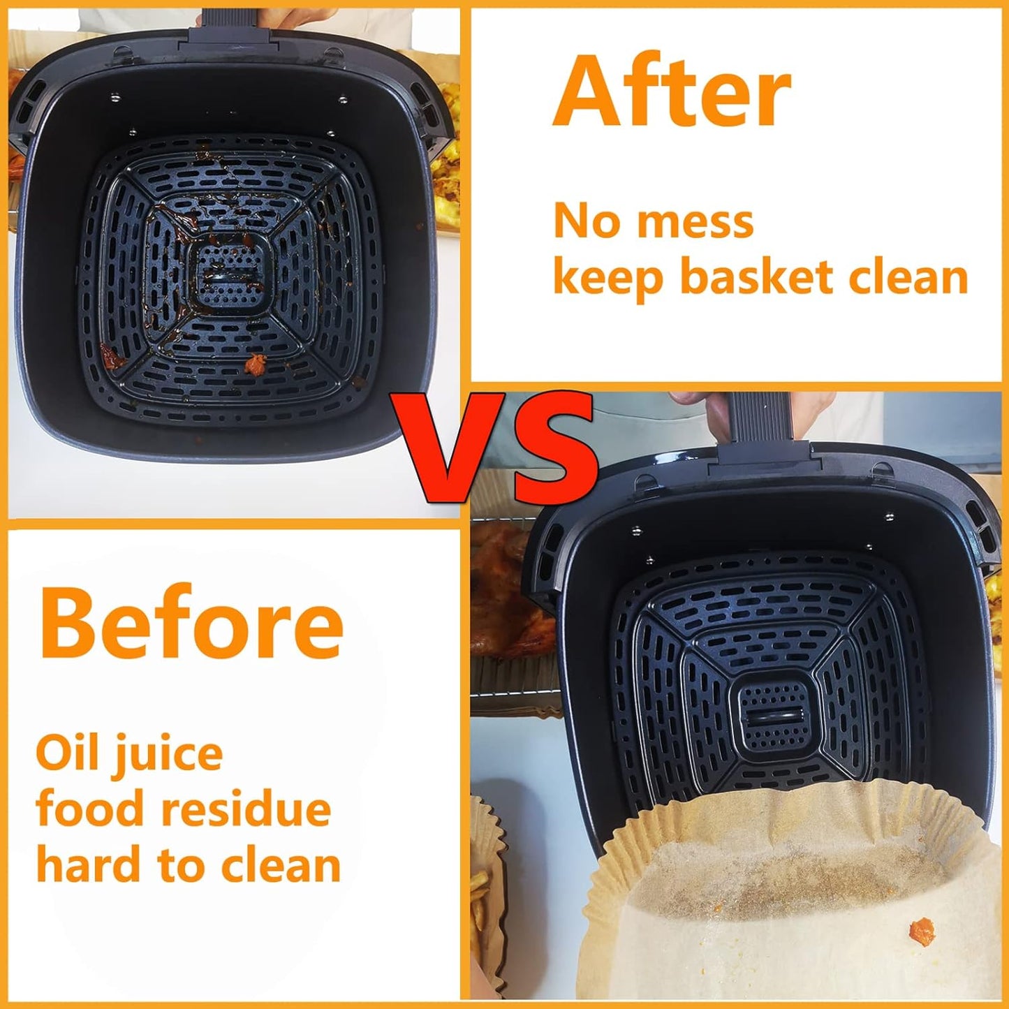 Air Fryer Disposable Paper Liner Square 6.3inch-7.9inch 100PCS Natural Baking Parchment Paper Air fryer liners,Oil-Proof High Temperature,for Air Fryers,Ovens,Pan and Microwaves