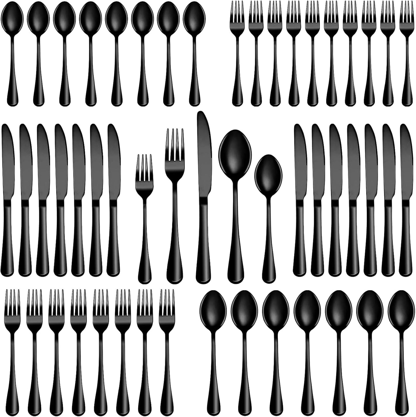 40 Pcs Black Silverware Set, Stainless Steel Flatware Set Service for 8, Mirror Polished Cutlery Utensil Set, Durable Home Kitchen Eating Tableware Set, Include Fork Knife Spoon Set, Dishwasher Safe