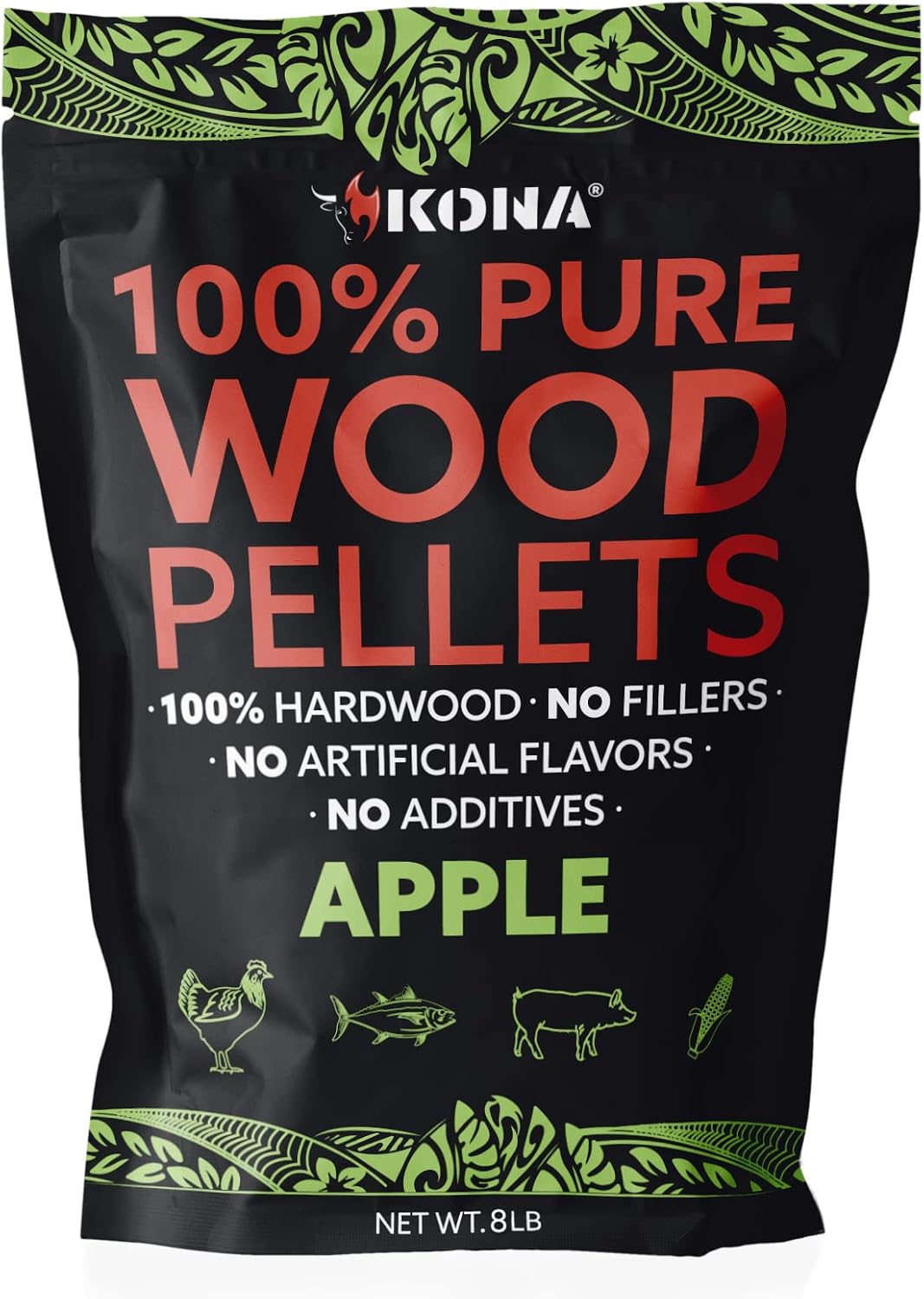 Kona 100% Apple Wood Pellets - Concentrated, Pure, Old Growth Hardwood Grilling Pellets - for BBQ, Smoker Tubes, Grills - 8 lbs 100% Apple