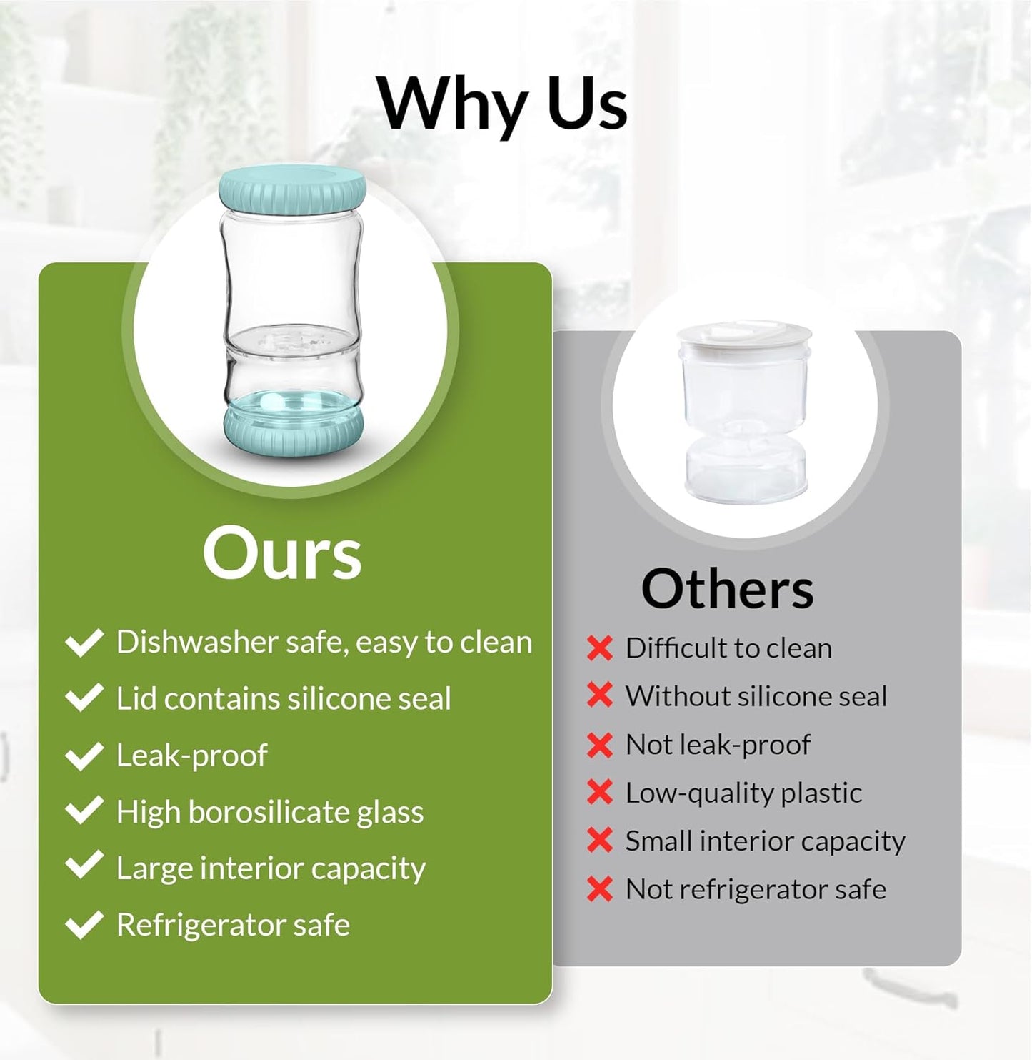 40oz Glass Pickle Jar with Strainer Flip - Pickle Storage Container with Airtight Lid, BPA-Free, Dishwasher Safe, Fermentation Hourglass Jar for Kimchi, Olives, Jalapeno, Gherkins (Blue)