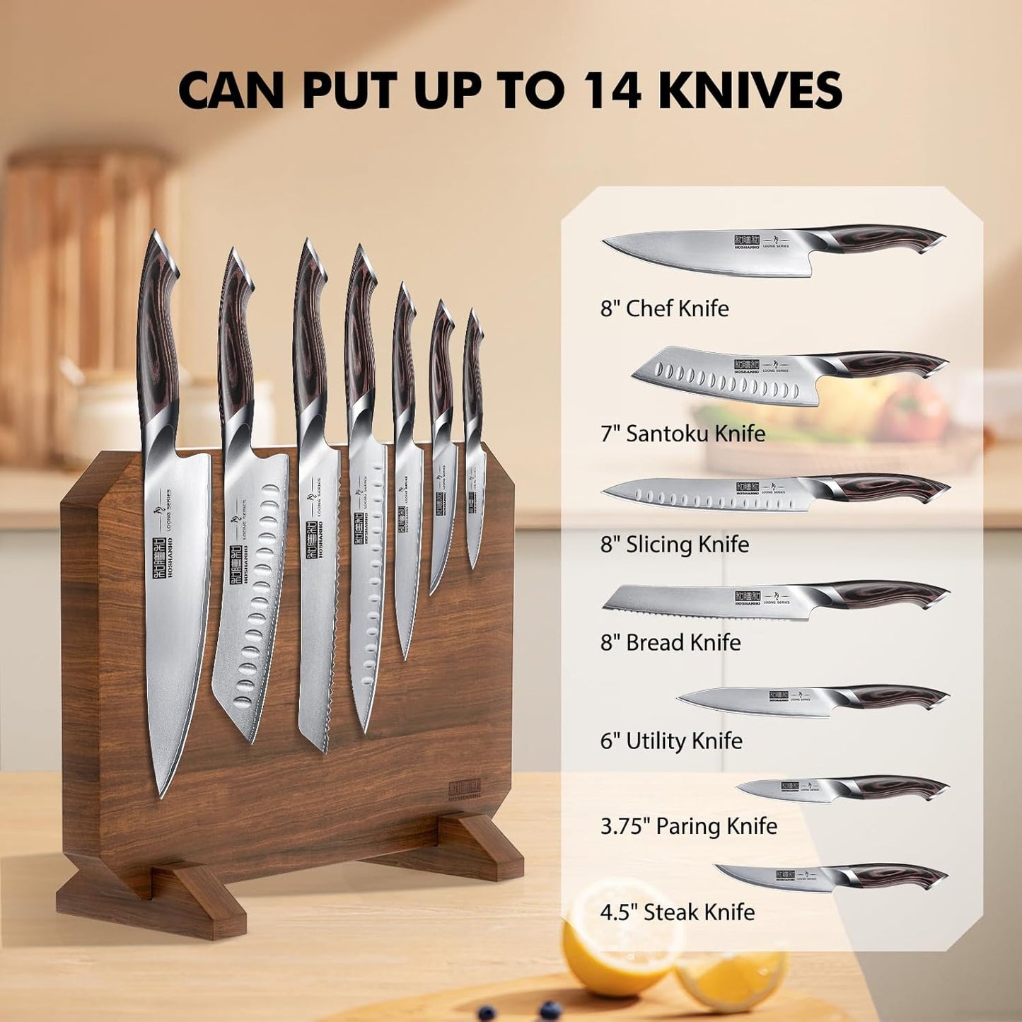 Magnetic Knife Block, Thickened Acacia Wood Kitchen Knife Holder Stand with Strong Magnets, Multifunctional Double Side Knife Storage Organizer for Kitchen Counter