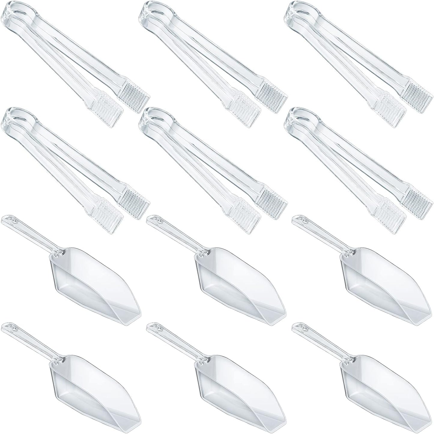 Roshtia 12 Pcs Plastic Serving Tongs Mini Kitchen Tongs Utility and Plastic Kitchen Scoops Clear Ice Scoop Mini Clear Buffet Scoop for Candy Dessert Buffet Ice Snack Coffee Tea