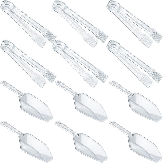 Roshtia 12 Pcs Plastic Serving Tongs Mini Kitchen Tongs Utility and Plastic Kitchen Scoops Clear Ice Scoop Mini Clear Buffet Scoop for Candy Dessert Buffet Ice Snack Coffee Tea