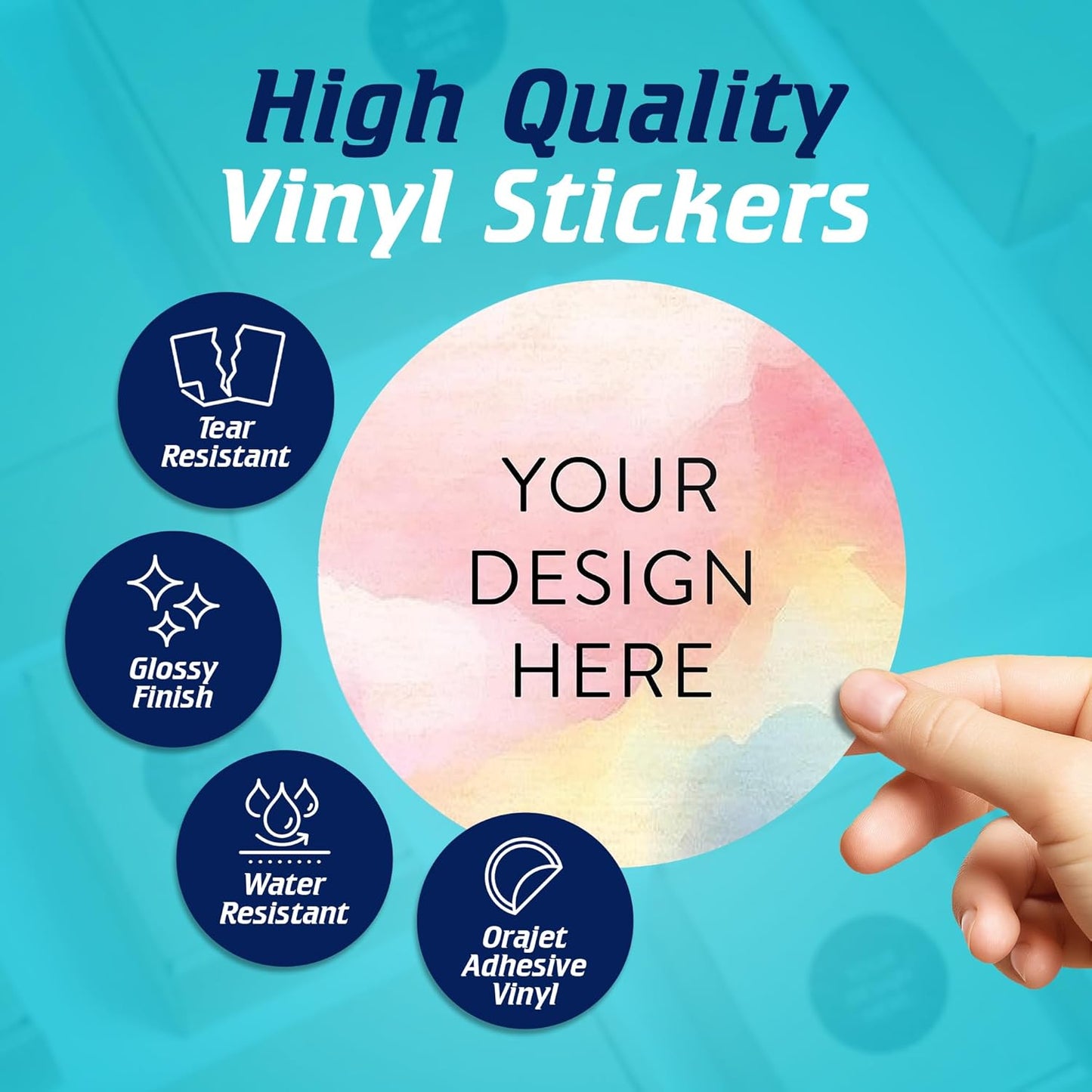 100 Custom Vinyl Stickers - Upload Your own Image, Text, Design, Logo - Personalized Logo Labels for Handmade, Packaging, Bottle, Jars, Candle, Brand Stickers (Watercolor, 6x6)
