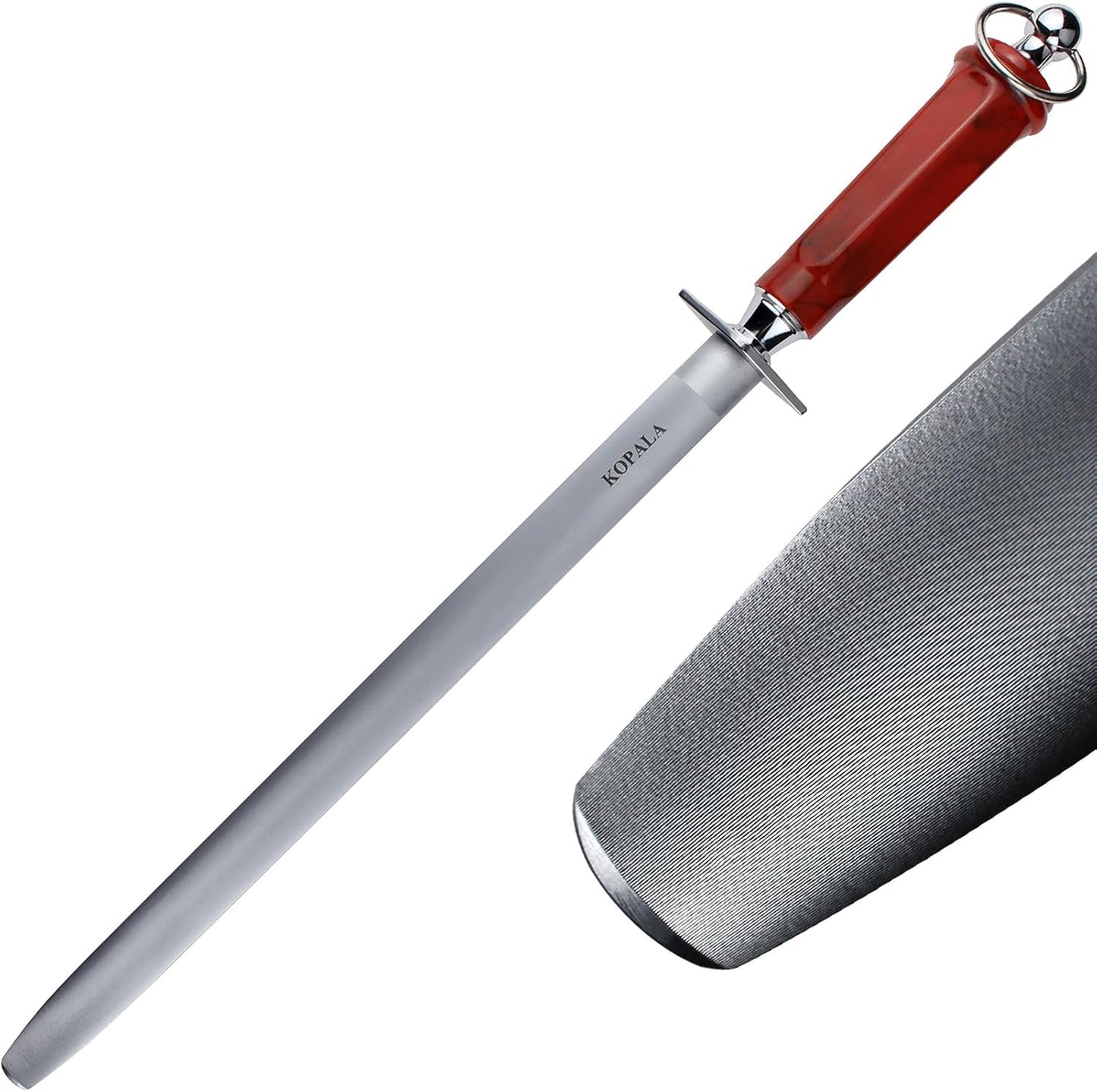 Sharpening Steel Knife Sharpener Rod Flat 12 Inches Honing Steel for Knives Red