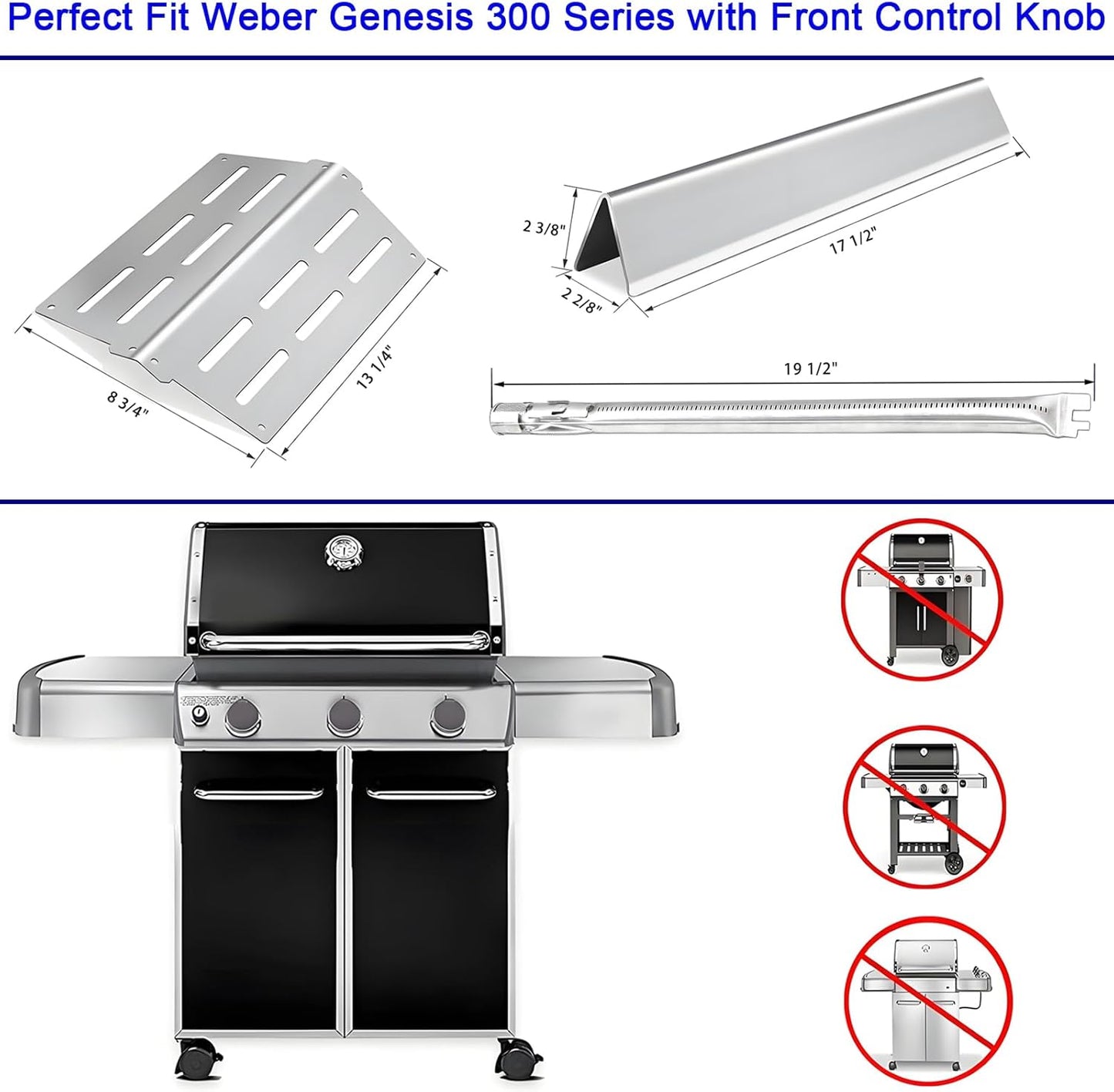 Genesis Grill Parts for Weber E310 E320 E330 EP310 EP320 EP330, 17.5” Flavorizer Bars 7620 Heat Deflector 7622 Burner Tube 62752 for Weber Genesis 300, Grill Replacement Parts for Weber Accessories