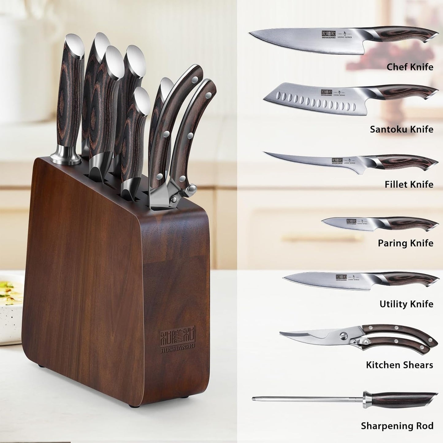 Magnetic Knife Block 10 x 9 Inches, Double Sided Magnetic Knife Holder and Kitchen Knife Organizer Storage, 7 Slots Acacia Wood Universal Knife Block for Chefs