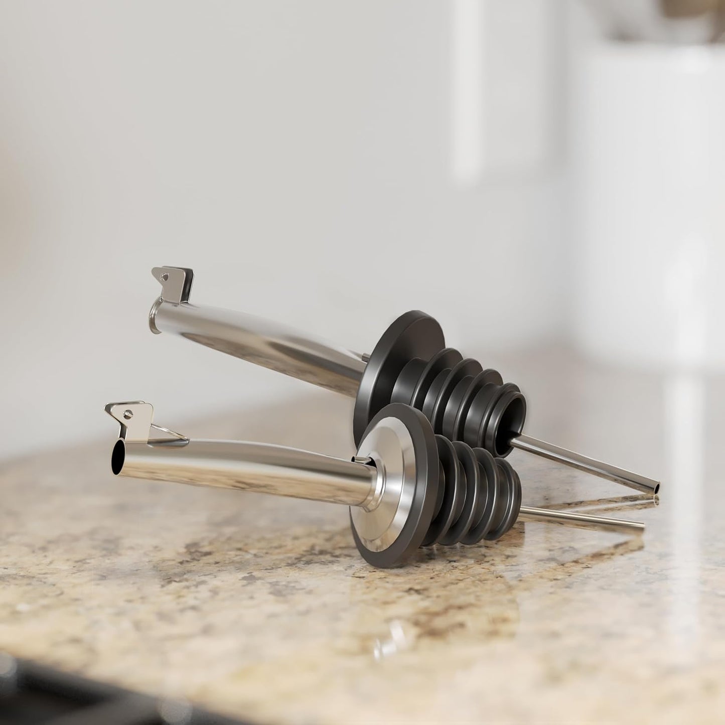 New England Stories Kitchen Cooking Oil Dispenser Set, Olive Oil and Vinegar Bottles, Soy Sauce Dispenser - 6 Pieces, Silver, Durable & Stylish Design