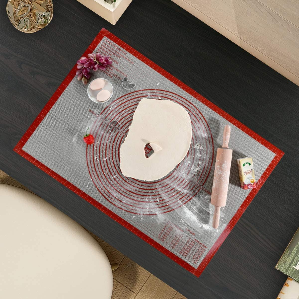 Non-slip Silicone Pastry Mat Extra Large with Measurements 36''By 24'' for Baking Mat, Counter/Dough Rolling/Oven Liner/Fondant/Pie Crust（Red）