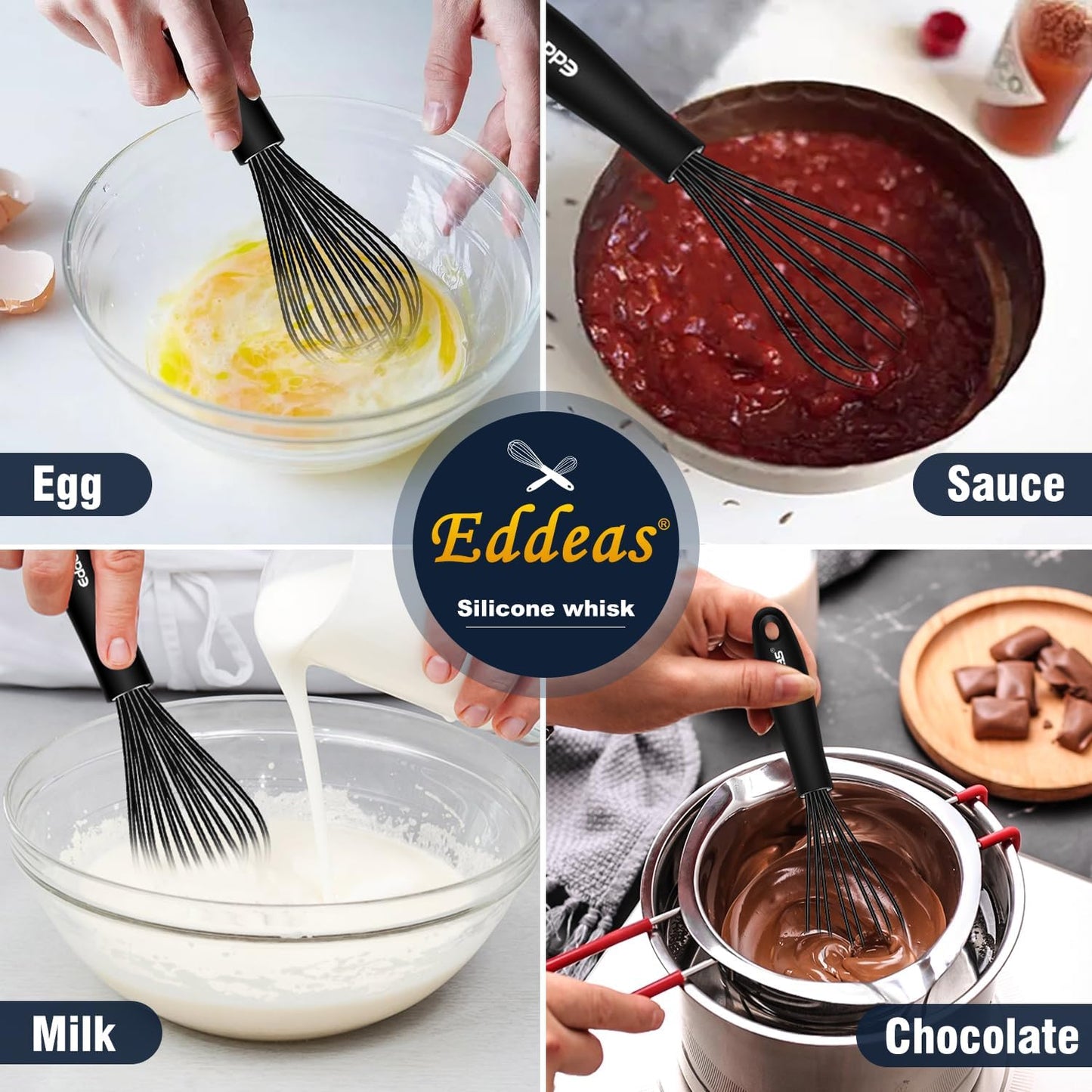 Mini Silicone Whisk, Small Silicone Whisk 7+9in, BPA free Non Scratch Coated Protect your Ceramic Pots and Pan.Perfect for Whisking, Beating, Mixing.Black