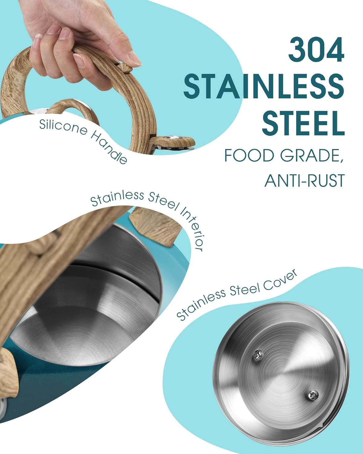 Tea Kettle, Whistling Stovetop Teapot Food Grade Stainless Steel Tea Kettles for Stove Top with Anti-hot Ergonomic Handle,Kettle Spout for Tea, Coffee or Milk, 2.1 Quart Tea Pots