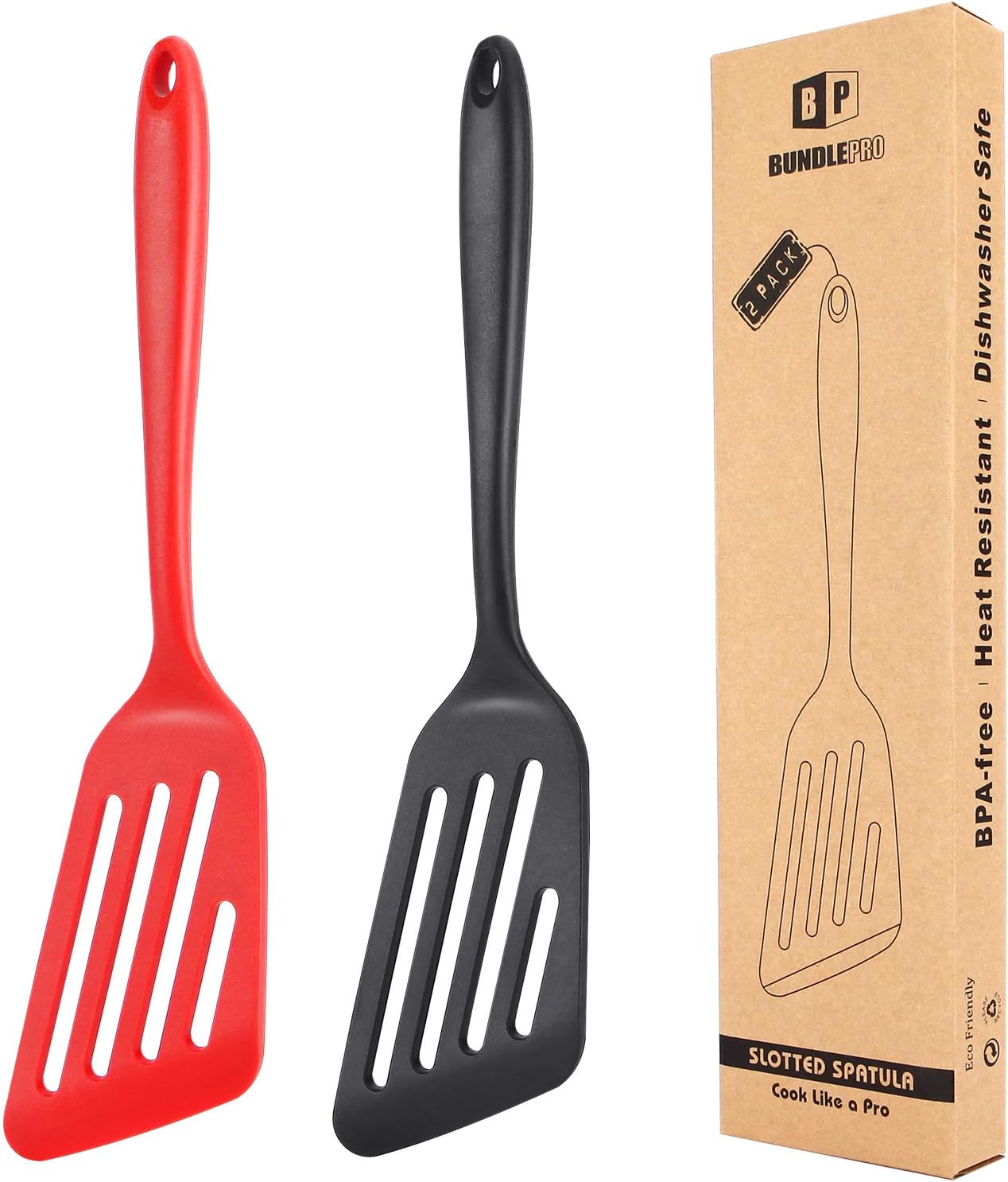 Pack of 2 Silicone Fish Spatula, Non-stick Large Slotted Flipper Turner, High Heat Resistant Kitchen Cookwares for Frying, Cooking Seafood, Meat, Eggs, Omelets, Pancakes, Burgers