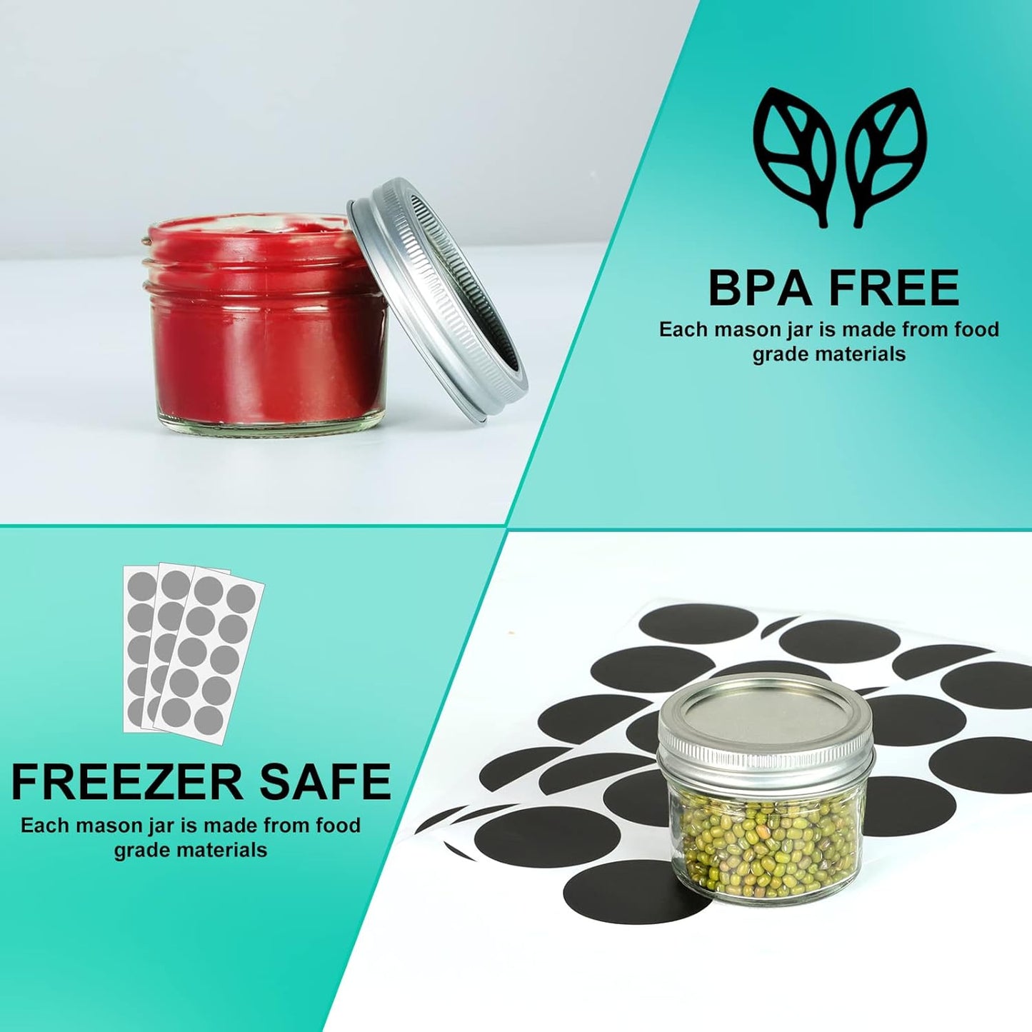 VERONES Mason Jars, 4OZ Canning Jars With Regular Lids and Bands, Ideal for Jam, Honey, Wedding Favors, Shower Favors, DIY Spice Jars, 40 PACK