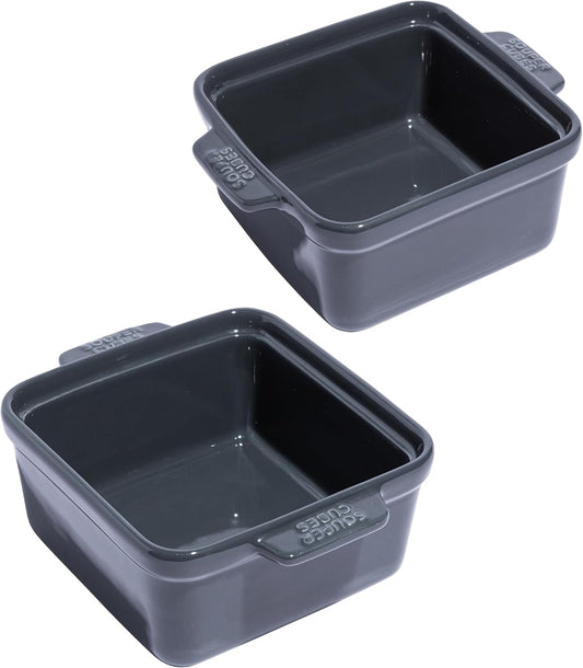 Souper Cubes Stoneware - 5" x 5" Small Ceramic Baking Dish Set with Silicone Covers - Small Casserole Dishes for Oven - Kitchen and Bakeware Essentials - Set of 2 - Charcoal Mini Baking Dishes