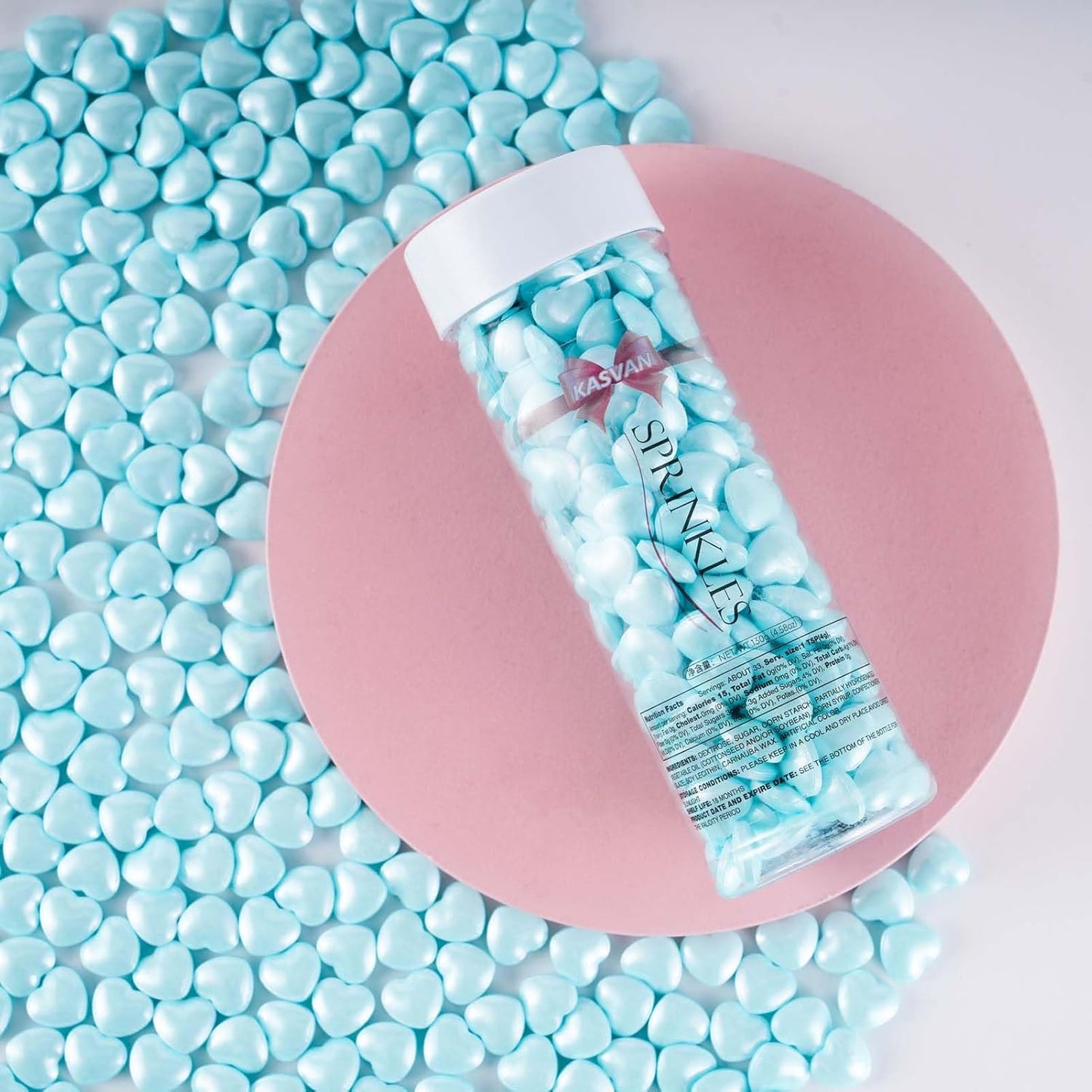 Kasvan Blue Heart Shapes Sprinkles - Edible Candy Pearls 130g/4.58 Oz, Mix Size, Baking Cake Decorations, Ice Cream Toppings and Cookie Decorating, Wedding Party Chirstmas Supplies (Blue)