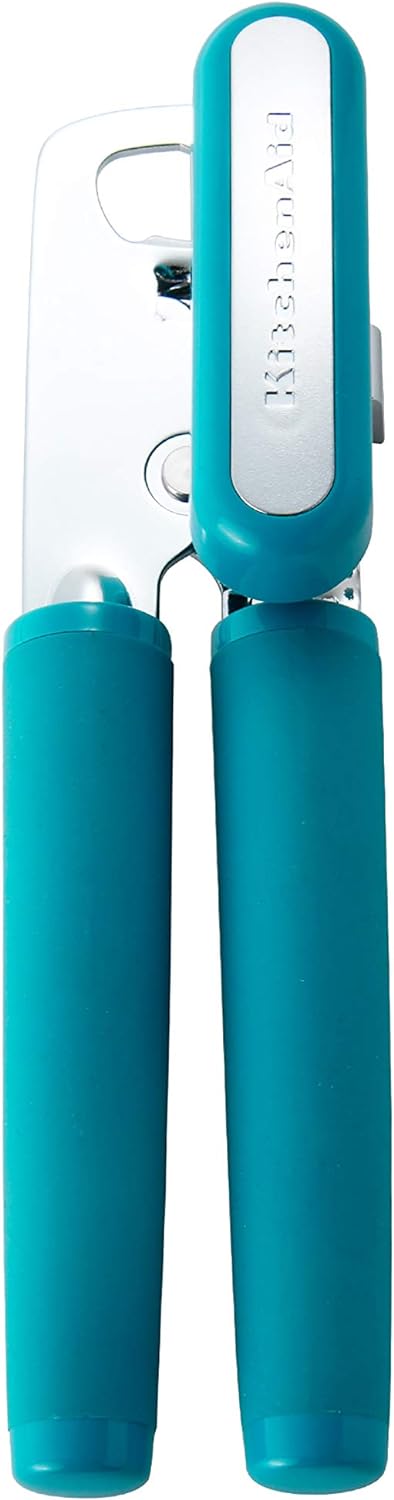 KitchenAid Classic Multifunction Can Opener and Bottle Opener Easy to Use, Razor Sharp Stainless Steel Cutting Wheel, Soft Ergonomic Handles, Ocean Drive
