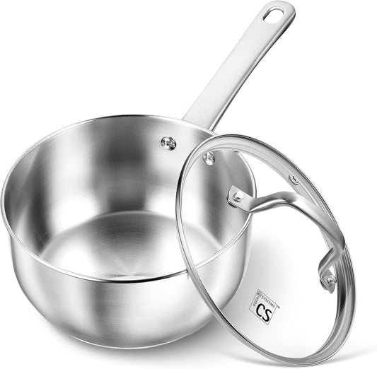 KOCH SYSTEME CS Stainless Steel Saucepan, 2 Quart Stainless Steel Sauce Pan with Lid, 2 Quart Saucepan with Lid, Premium Steel Pot, Induction Sauce Pan,Small Sauce Pot, Oven Safe