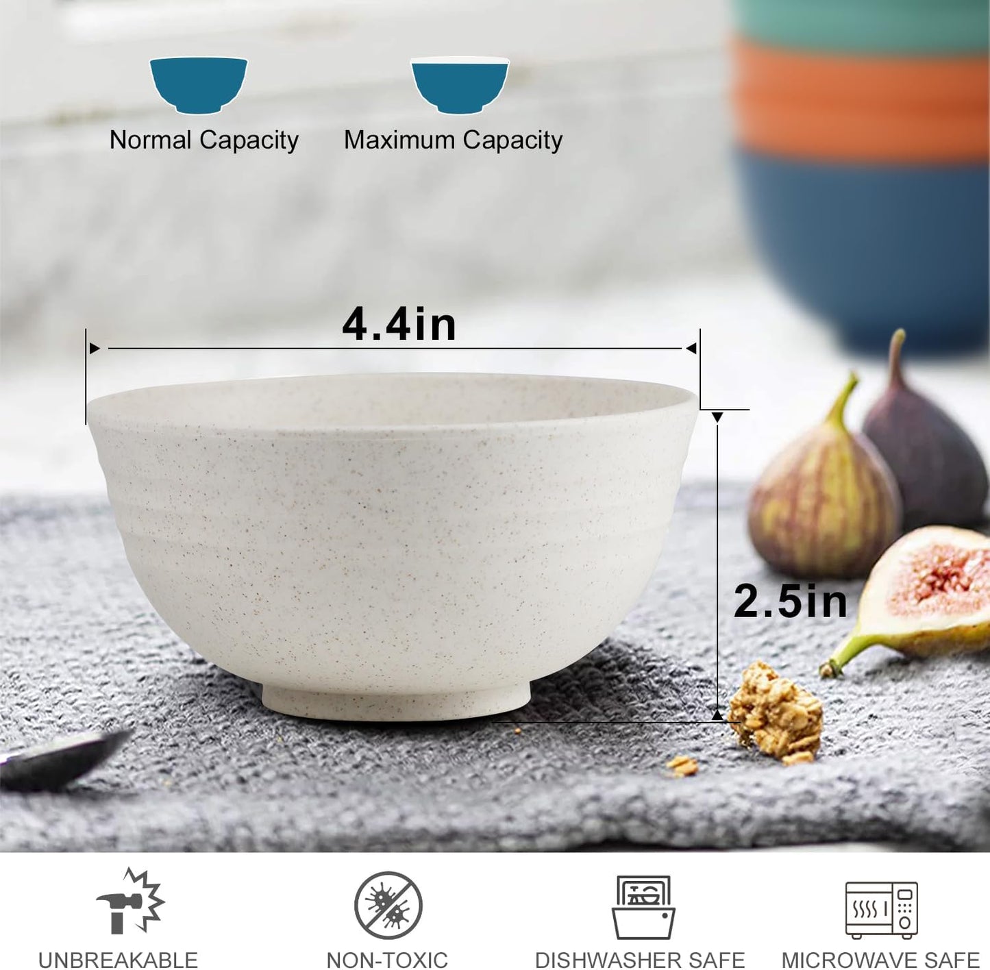 10oz Wheat Straw Bowls Set of 6, Unbreakable Ice Cream Bowl Sets for Kids, Snack Bowls Dishwasher and Microwave Safe