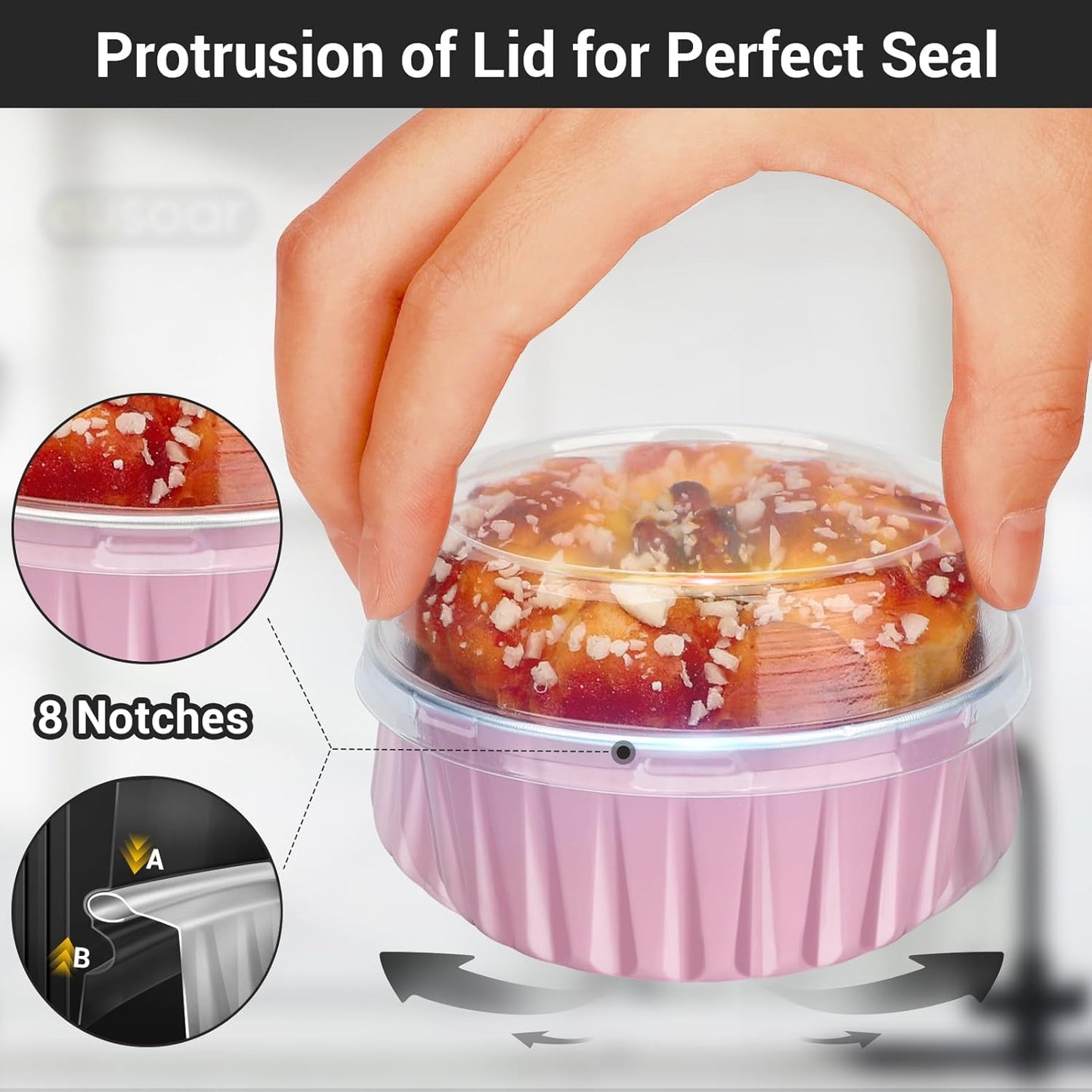 EUSOAR Baking Cups with Lids, Pink 60Packs 5oz Disposable Aluminum Foil Mini Muffin Liners, Dessert Cheesecake Pan Creme Brulee Cupcake Ramekins Containers for Catering Gathering Club Wedding Party