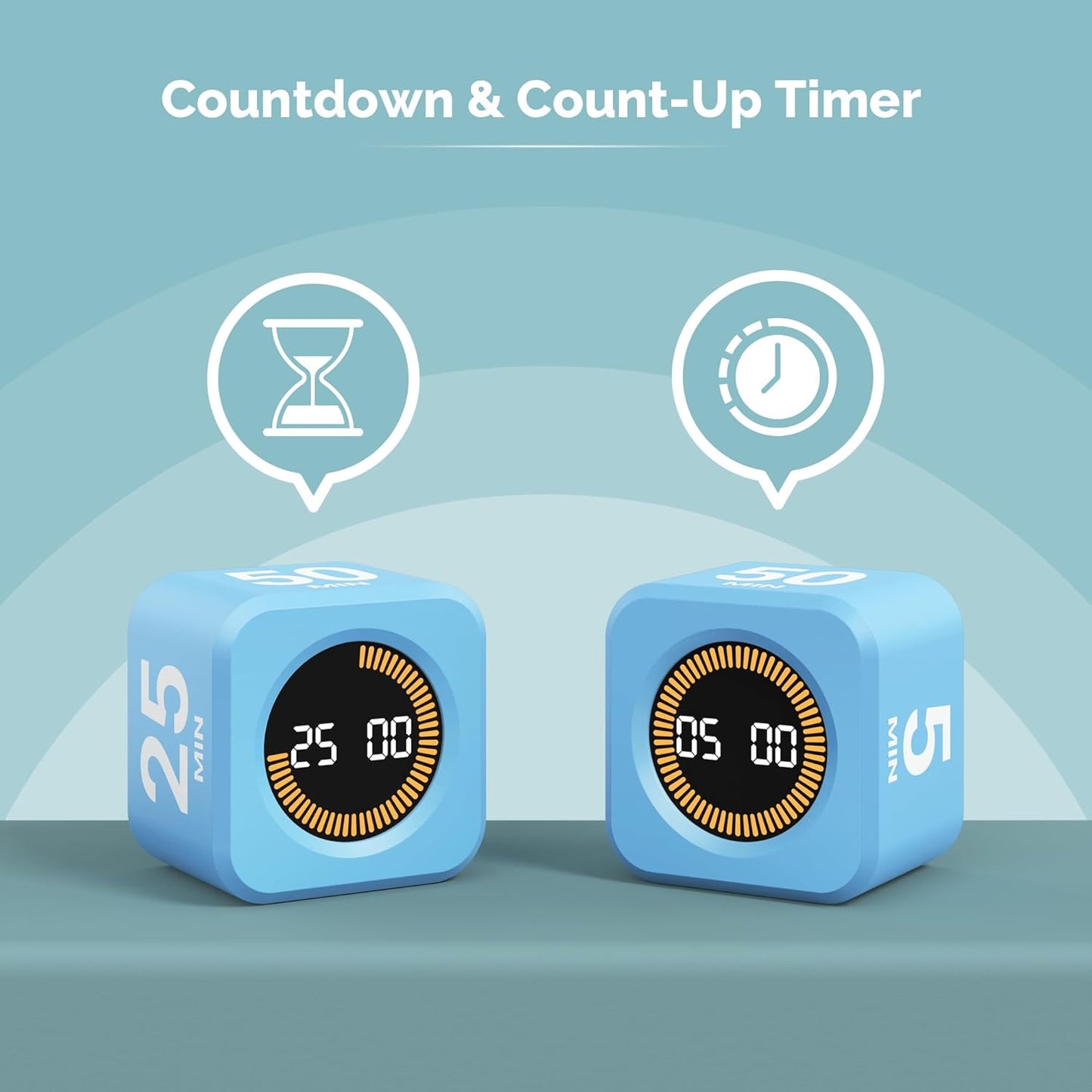 KADAMS Pomodoro Cube Timer Productivity Visual Timer - 5/10/25/50 Min Rotating Countdown (Blue)