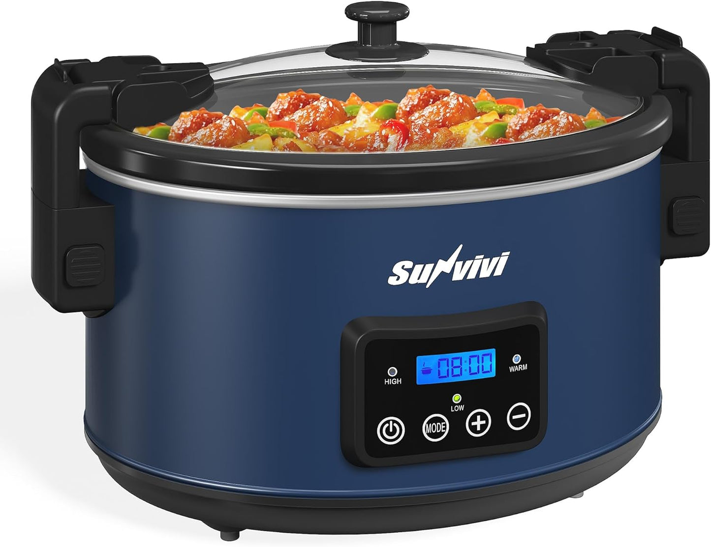 Sunvivi 8.5 Quart Programmable Slow Cooker: Multi-Cooker Food Warmer with Locking Lid & Digital Timer, Adjustable Tempature Control, Dishwasher Safe, Perfect for Families and Gatherings, Blue