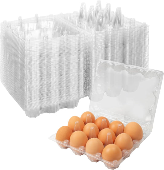 60 Pack Plastic Egg Cartons Cheap Bulk 1 Dozen Clear Empty Egg Cartons for Chicken Eggs, Reusable Egg Containers for Home Ranch Chicken Farm, Commercial Business Market Display, 3x4 Grids, Large