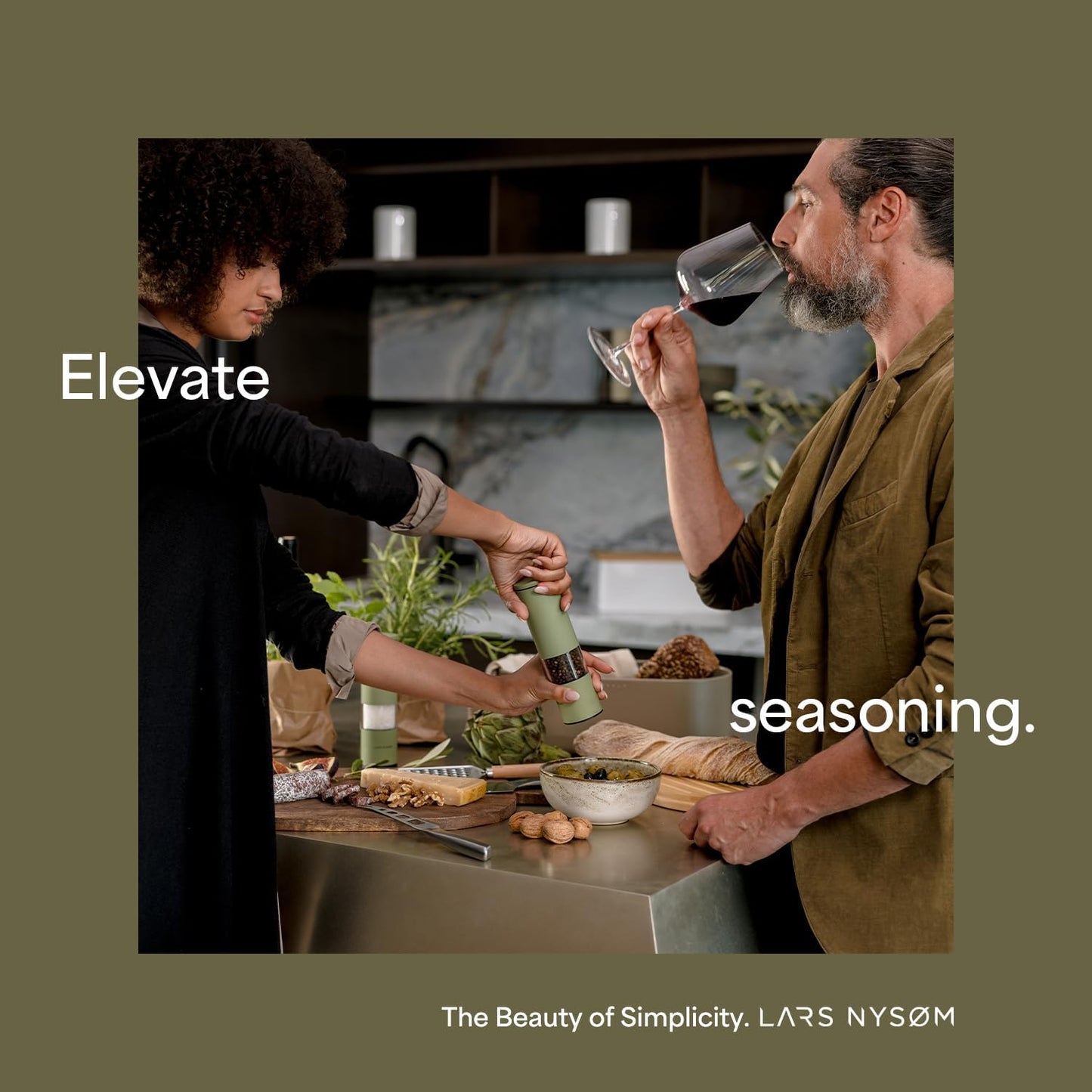 LARS NYSØM Salt and Pepper Grinder Set Manual, Stainless Steel Salt and Pepper Mills with Adjustable Ceramic Grinder I Design Spice Shakers (Stone Blue)