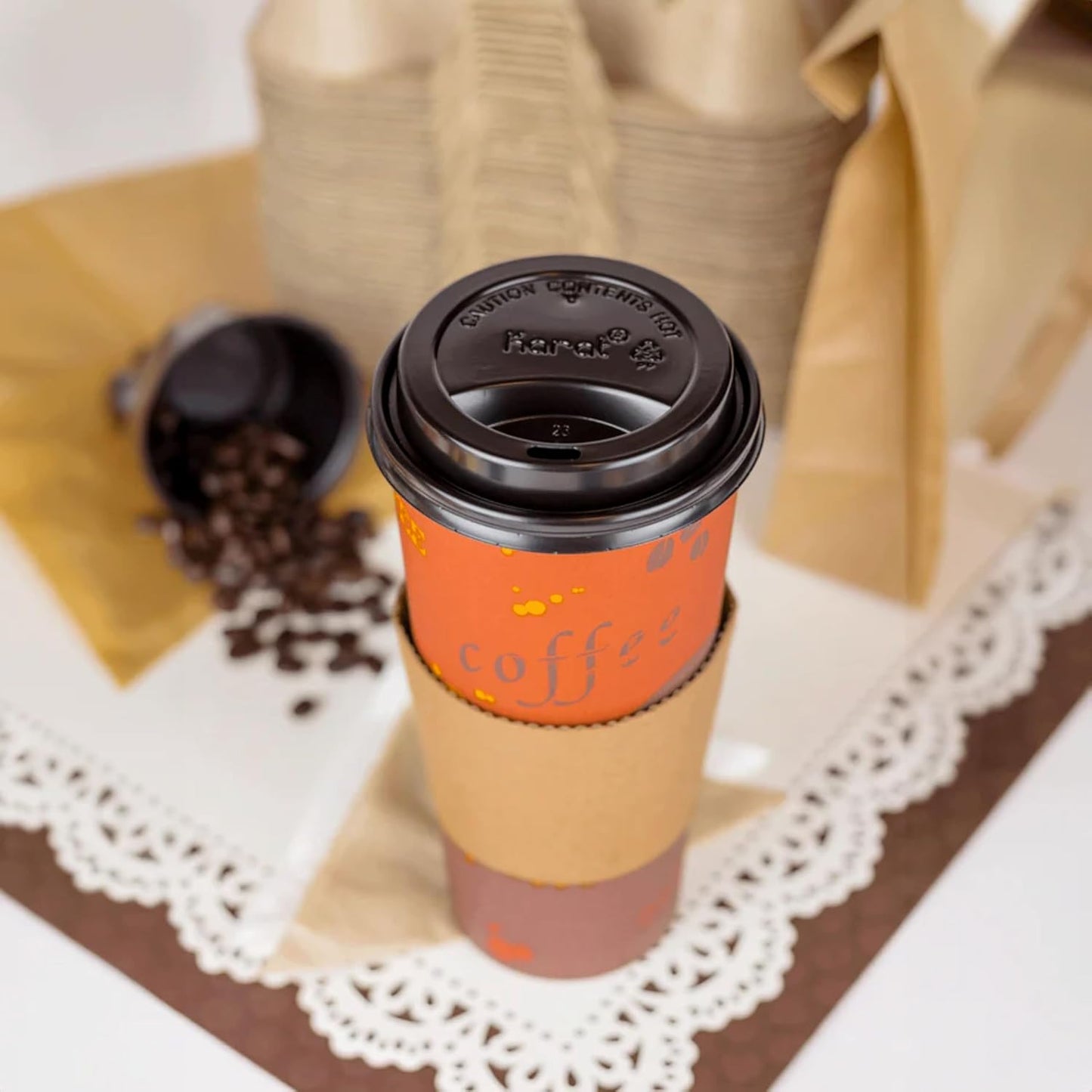 Karat 24 oz Paper Hot Coffee Cups [500 ct] Disposable, Leak-Resistant Double Poly-Lined Cups for Hot Beverages, 90mm (C-K524)