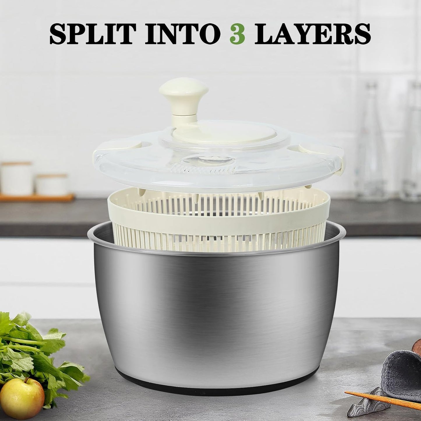 5Qt Stainless steel Salad Spinner, lettuce spinners,salad spinner BPA-Free small,Vegetable Dryer,Vegetable Washer,colander for kitchen,salad dryer spinner,fruit cleaner spinner