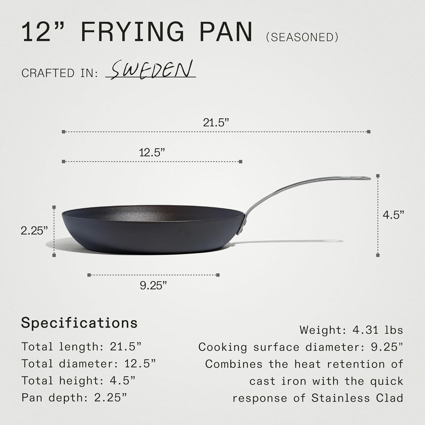 Made In Cookware - Seasoned 12" Blue Carbon Steel Frying Pan - (Like Cast Iron, but Better) - Professional Cookware - Crafted in Sweden - Induction Compatible