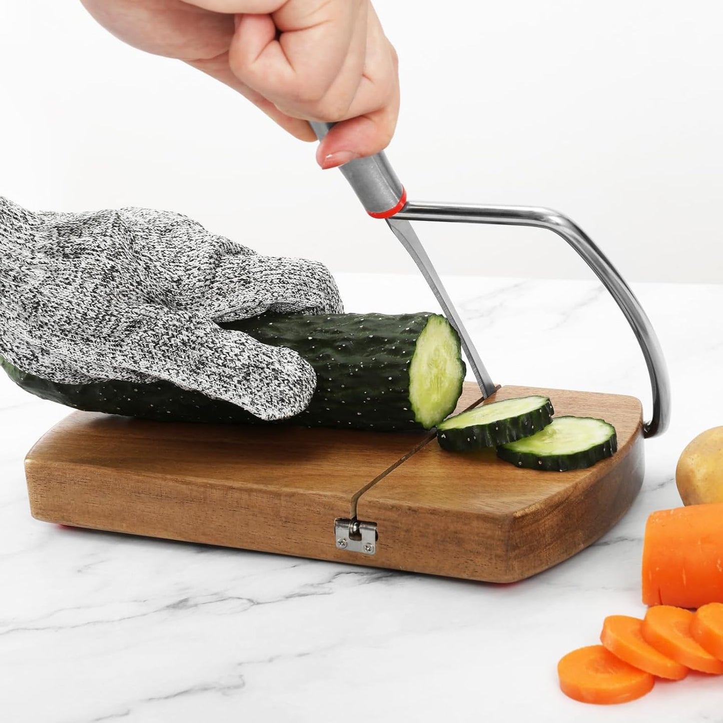 Multipurpose Cheese Slicer Cutter, Acacia Wood Cheese Slicers Board with Blade for Block Cheese, Effortless Slicing, Guillotine Sausage Ham Biltong Jerky Slicer