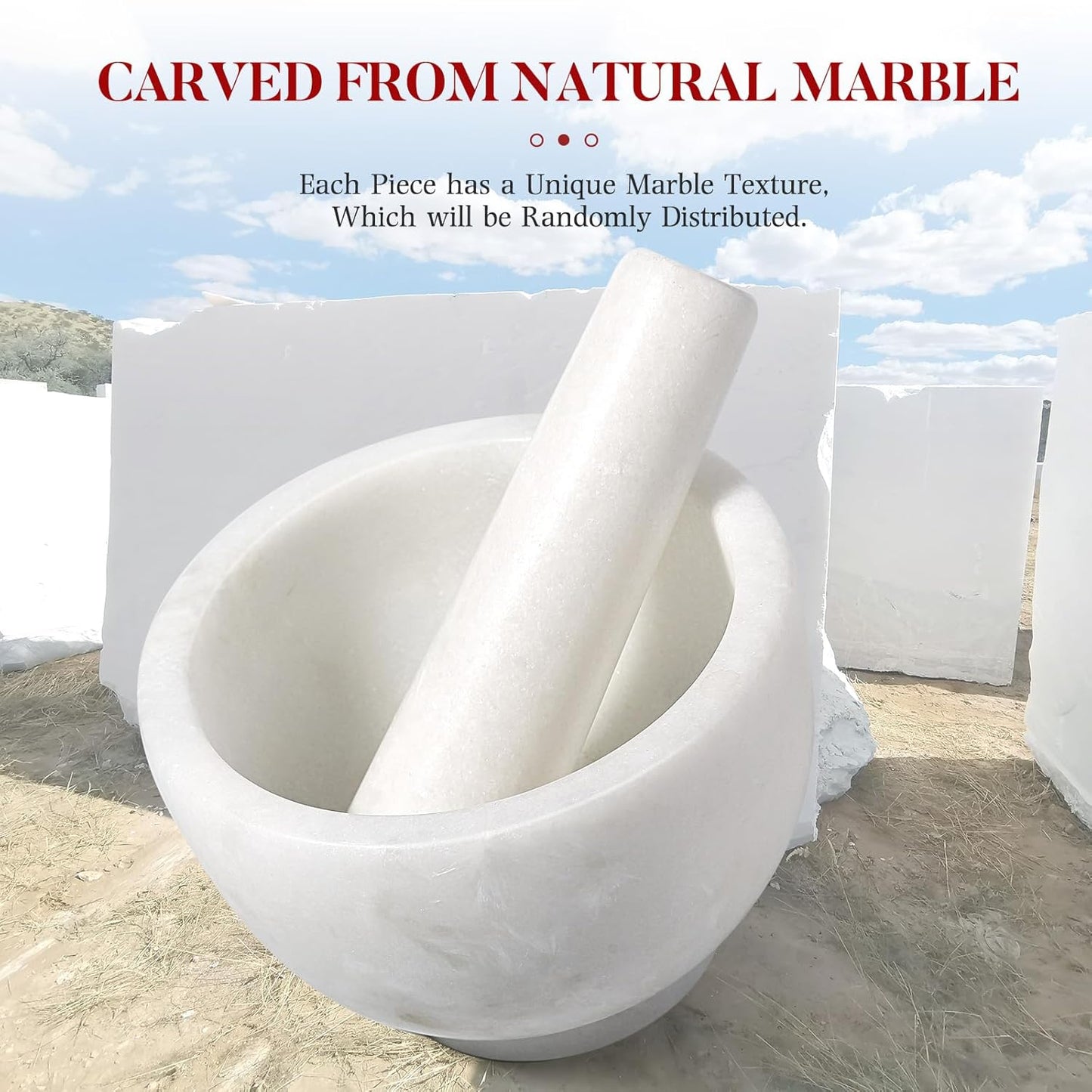 Koville Marble Mortar and Pestle Set, 5"-1.5 Cups Grinder Bowl for Guacamole, Salsa, Pill Crusher, Spice, Herb, Garlic, Nut, Heavy Duty Grinder for Kitchen(Namib Fantasy)